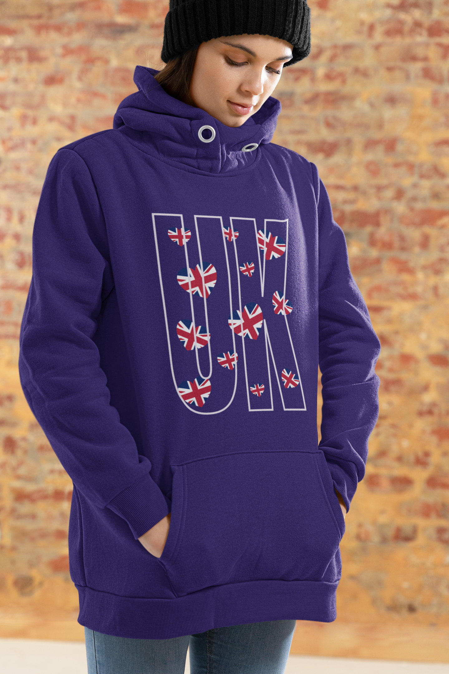 British Hearts Unisex College Hoodie, Cute Hoodie, Gift for Students, Cozy Sweatshirt, School Spirit Wear, Casual Fashion