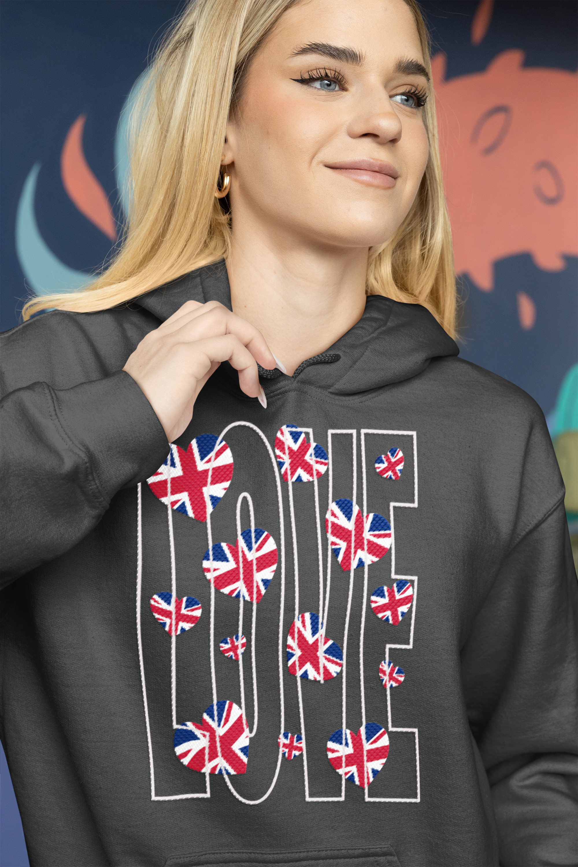 British Hearts Unisex College Hoodie, Cozy Fashion Pullover, UK Pride Apparel, Perfect Gift for Students, Casual Wear
