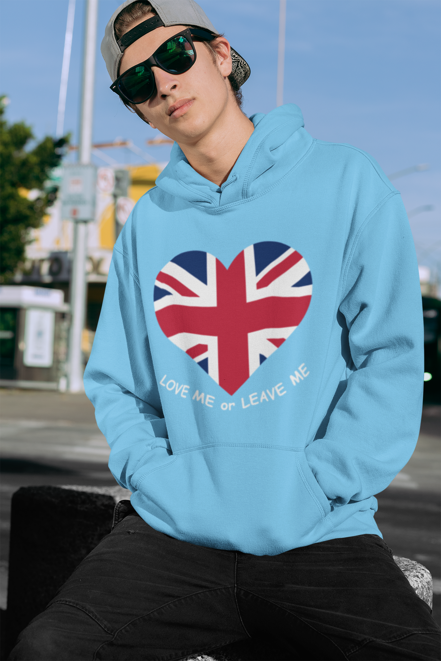 Union Jack Love Hoodie, Cozy College Sweatshirt, UK Flag Apparel, Gift for Students, British Theme Hoodie