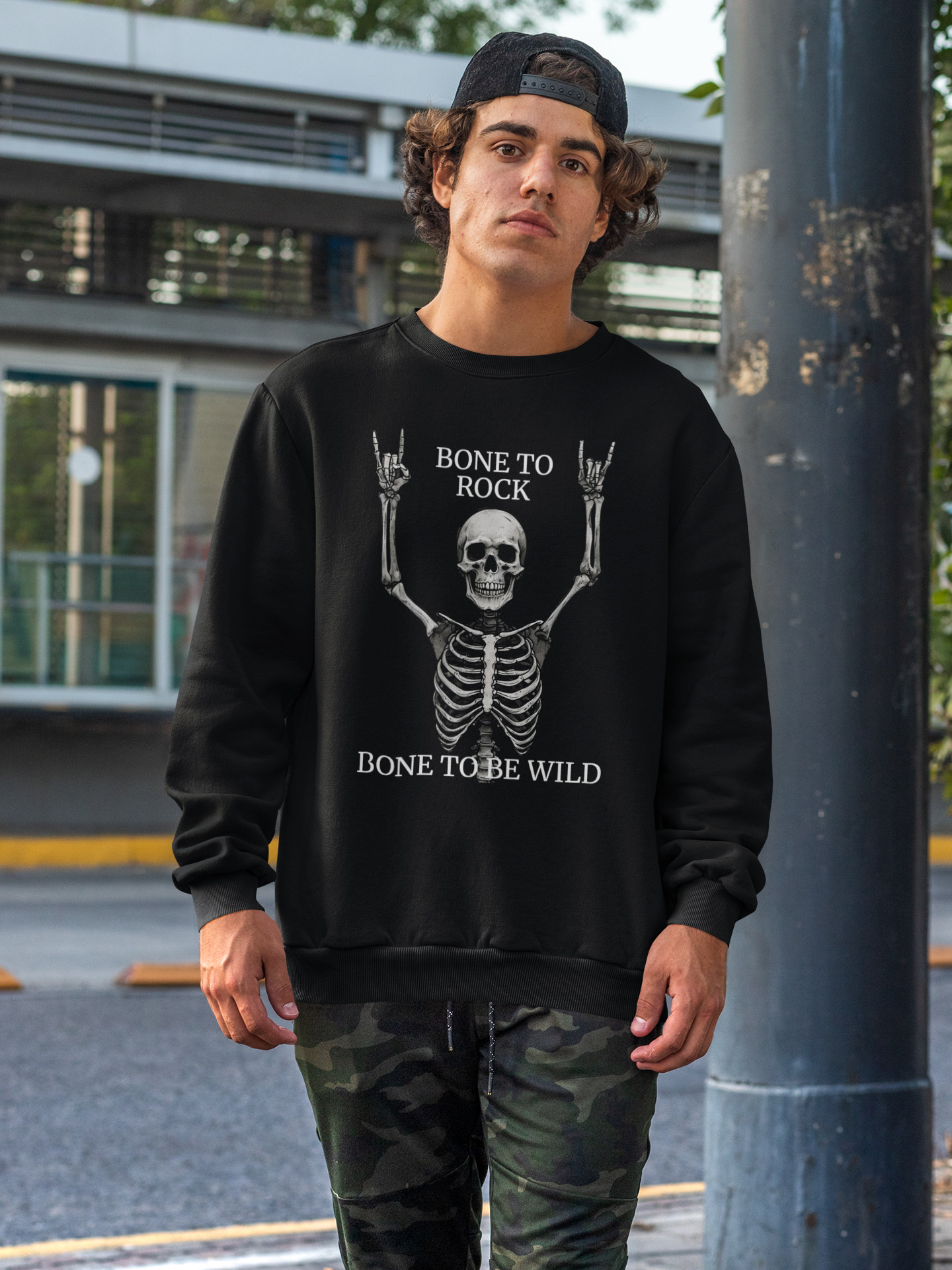 Bone to Rock Sweatshirt - Unisex Heavy Blend, Halloween Costume, Music Lovers Gift, Skeleton Design, Casual Wear, Rocking Apparel