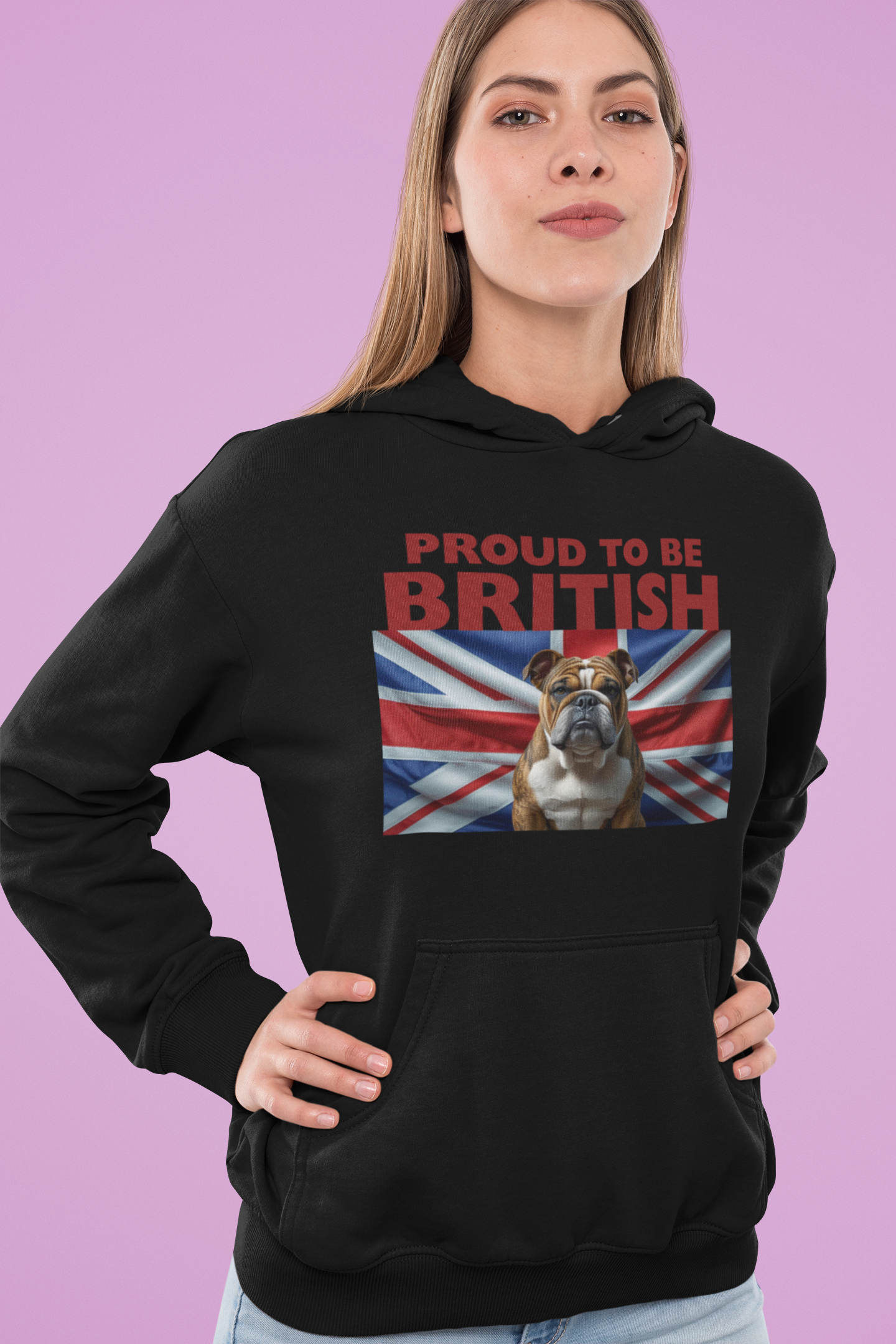 Proud to Be British Hoodie - Unisex College Sweatshirt, Ideal for Students, British Pride Apparel, Casual Wear, Gifts for Dog Lovers