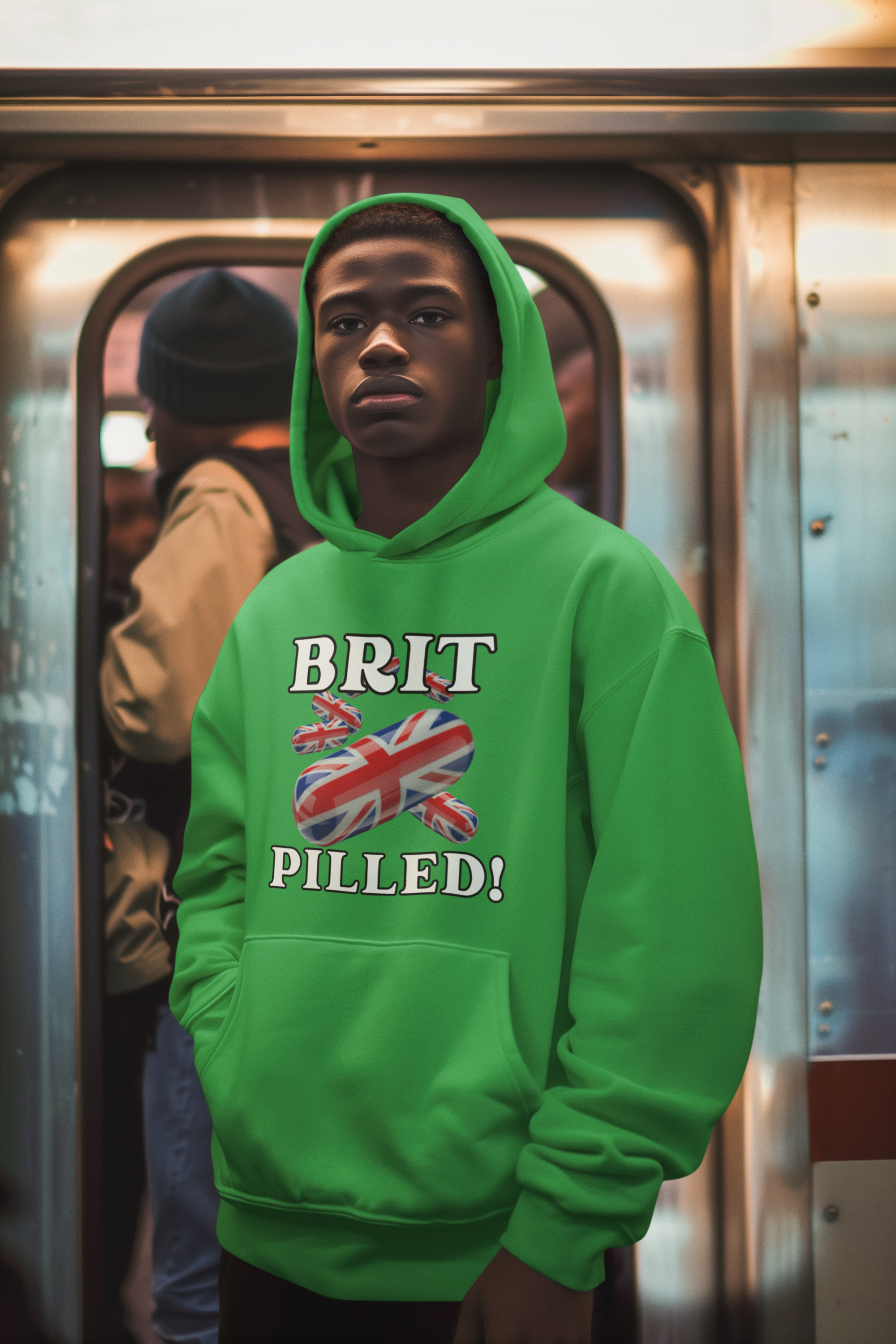 Unisex Hoodie with 'BRIT PILLED!' Design, College Spirit Wear, British Pride Clothing, Comfy Casual Sweatshirt, Gift for Students & Alumni