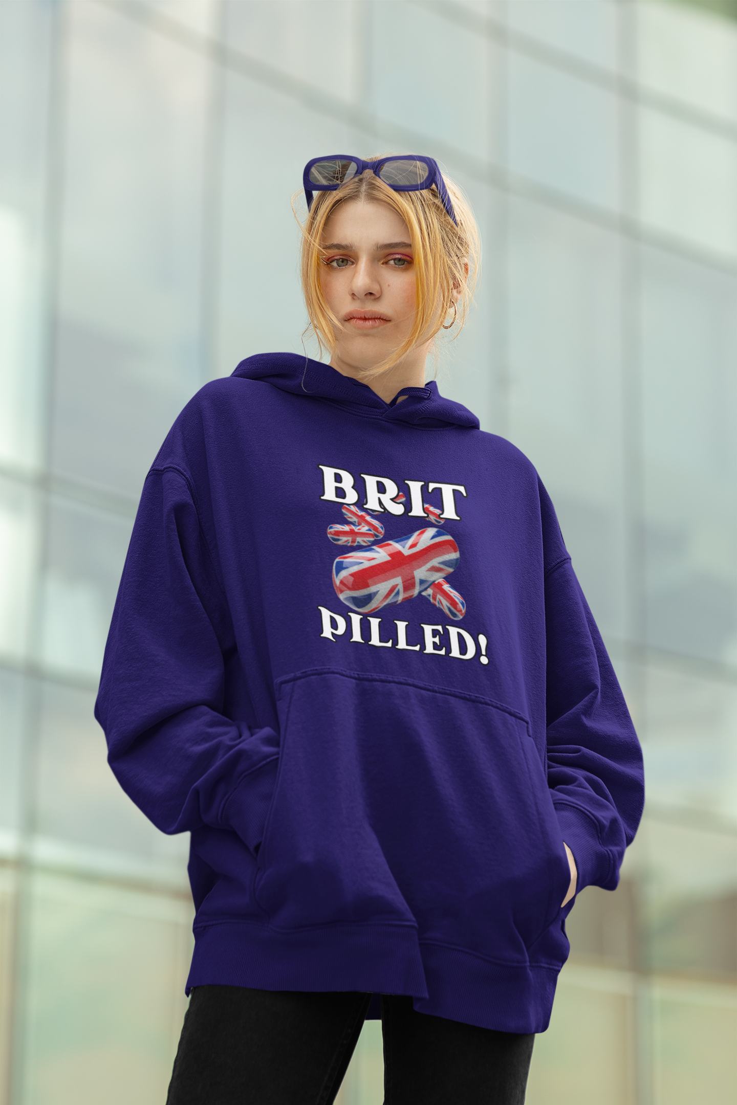 Unisex Hoodie with 'BRIT PILLED!' Design, College Spirit Wear, British Pride Clothing, Comfy Casual Sweatshirt, Gift for Students & Alumni
