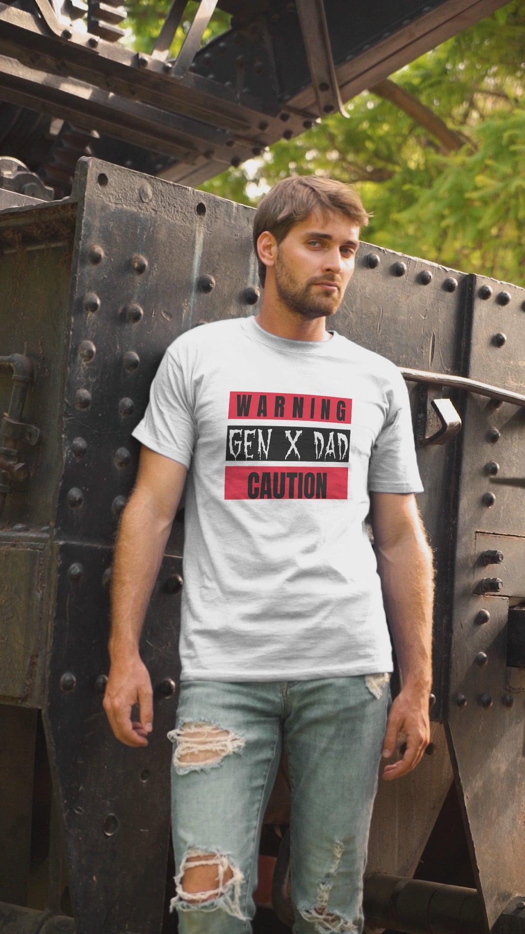 Caution Gen X Dad Tee - Funny Unisex Jersey Short Sleeve Shirt, Gift for Father's Day, Birthday, Dad Humor, Casual Wear, Parenting