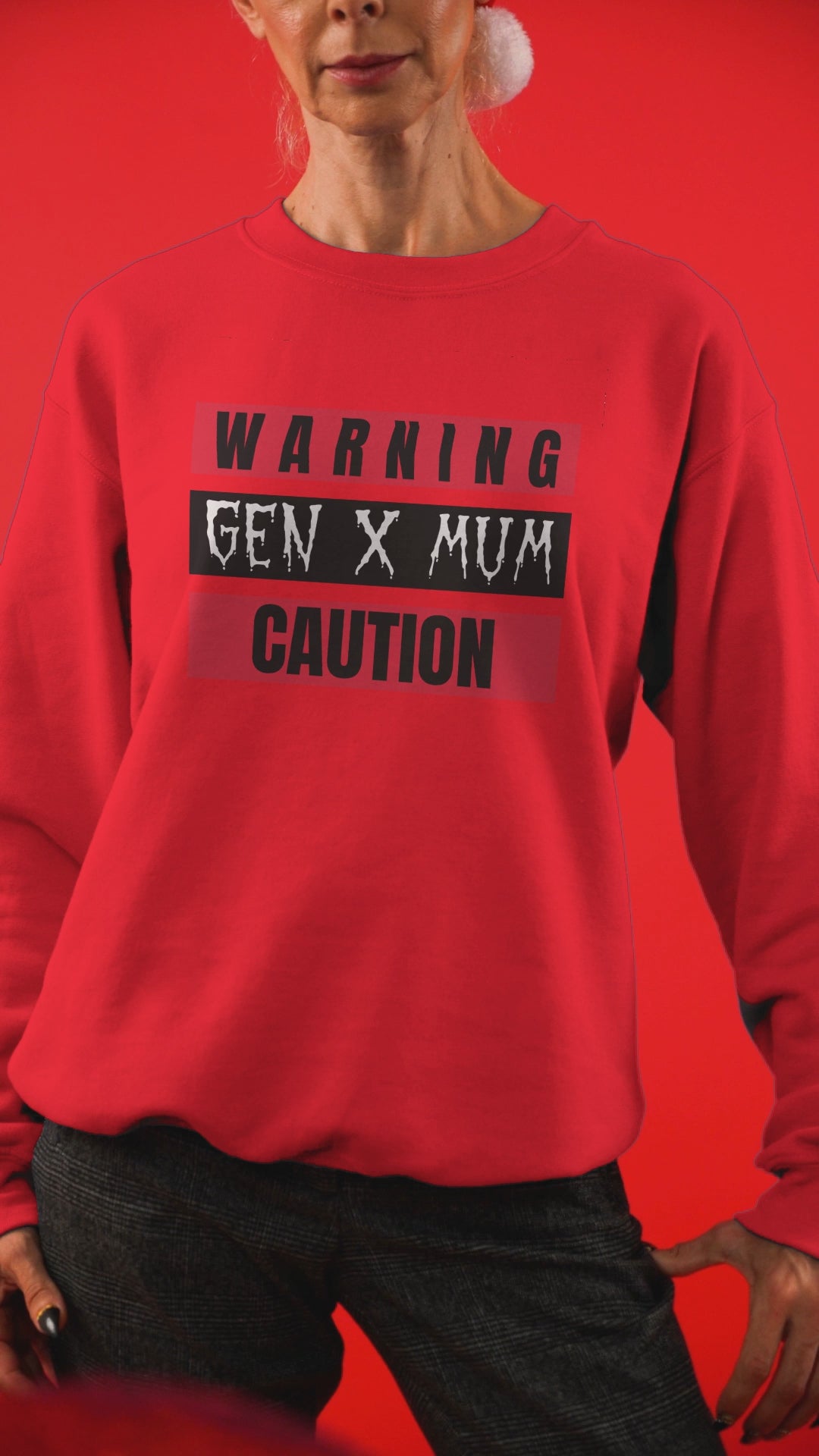 Caution Gen X Mum Sweatshirt - Cozy Crewneck for Modern Moms, Gift for Mother's Day, Quirky Family Sweater, Casual Wear, Everyday Comfort