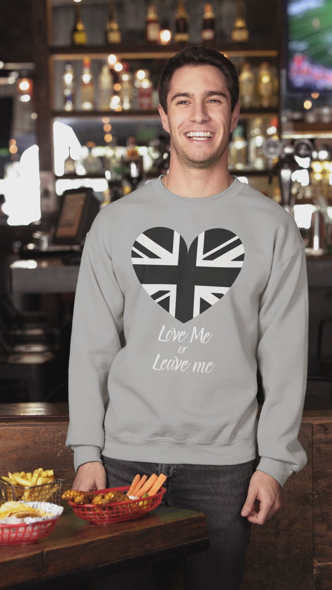 Union Jack Heart Sweatshirt, UK Pride Sweater, Love Me or Leave Me Gift, Cozy Casual Wear, Perfect for Travel & Holidays