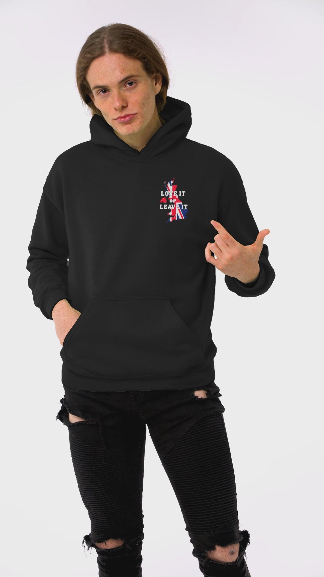 Fleece Hoodie with Love It or Leave It Design, Cozy Sweatshirt, Gifts for New UK Residents, British Pride Apparel, Casual Winter Wear