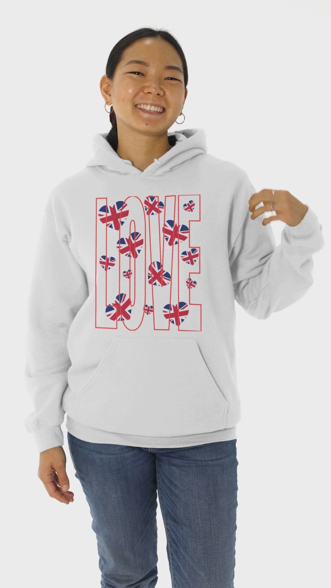 British Love Hearts Unisex College Hoodie, Funny Sweatshirt, UK Flag Design, Gift for Students, Casual Wear,