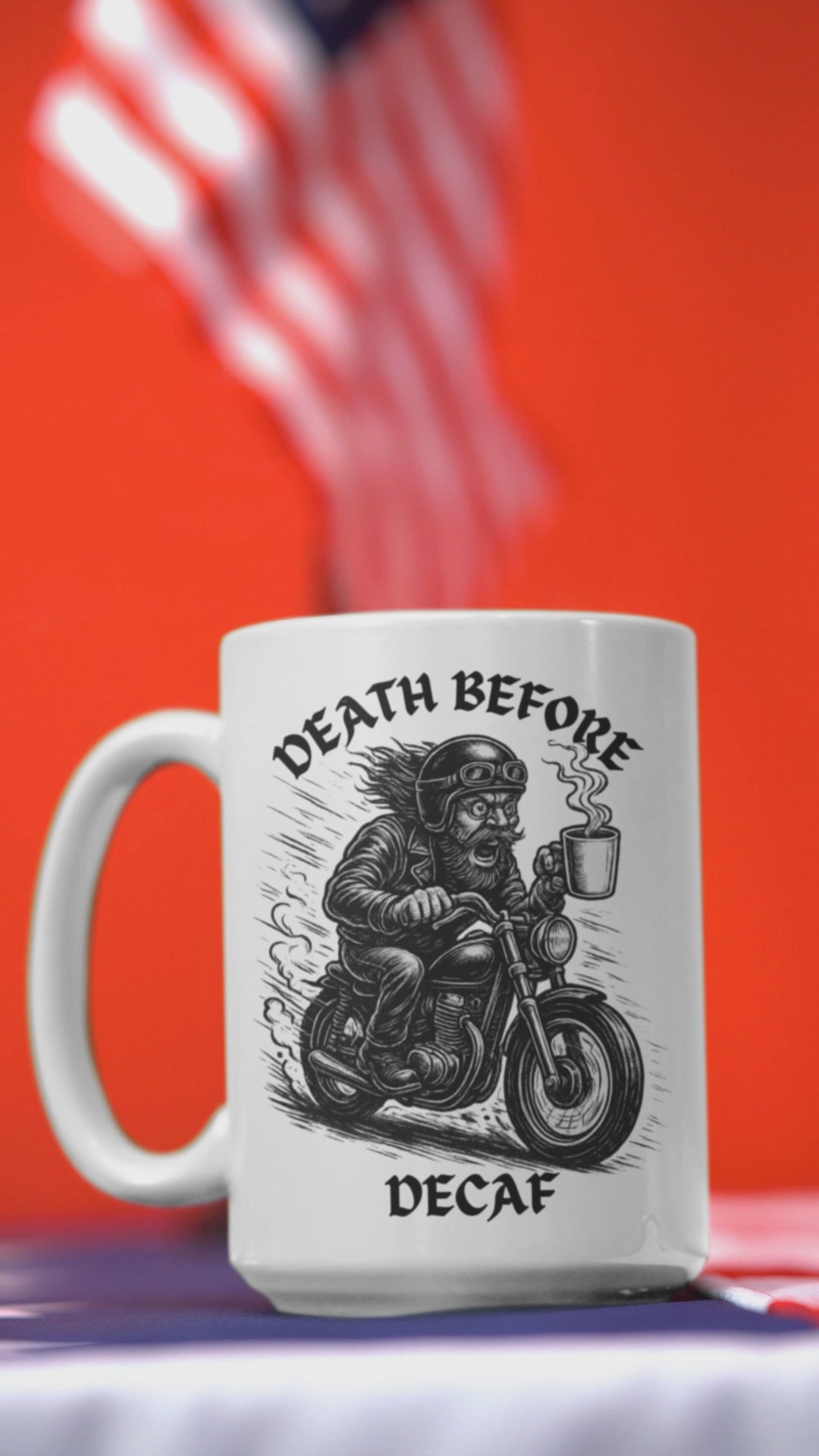 Biker Coffee Mugs, Fun Motorcycle Decaf Cup, Gifts for Dad, Cafe Decor, Gifts for Riders, Funny Coffee Cup