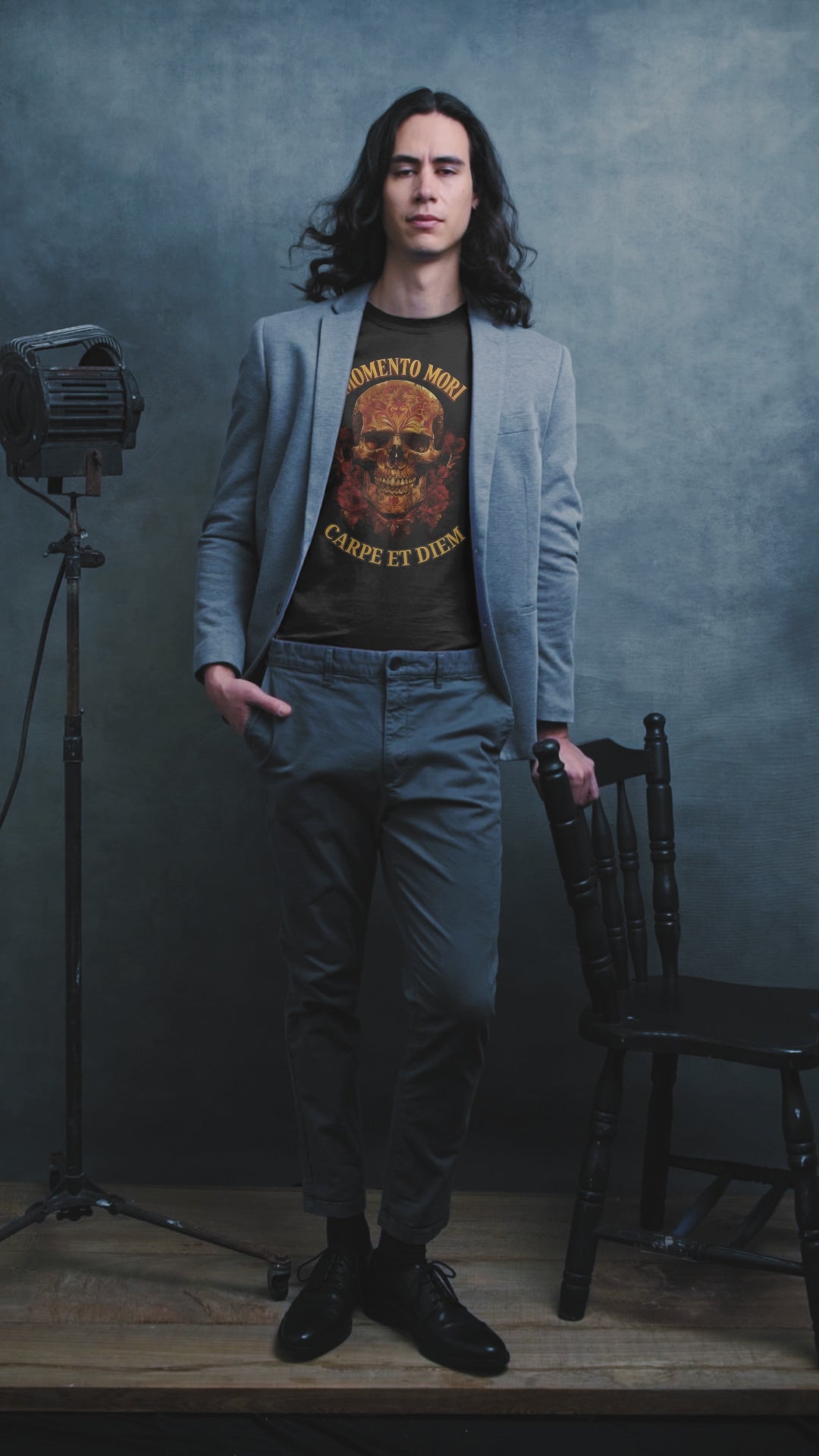 Skull Graphic Long Sleeve Tee, Momento Mori Quote Shirt, Gothic Fashion Top, Unisex Casual Wear, Halloween Apparel, Edgy Gift