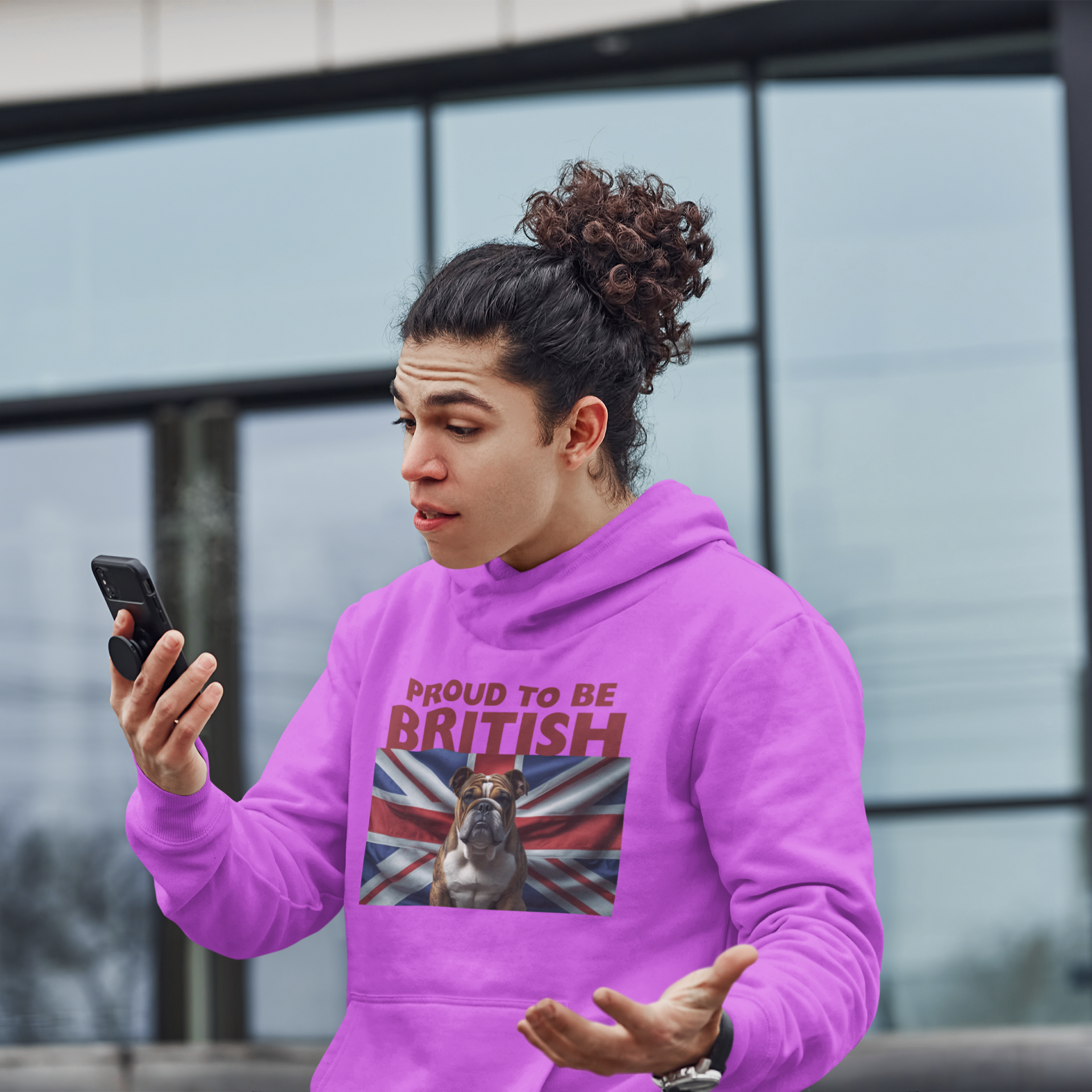 Proud to Be British Hoodie - Unisex College Sweatshirt, Ideal for Students, British Pride Apparel, Casual Wear, Gifts for Dog Lovers