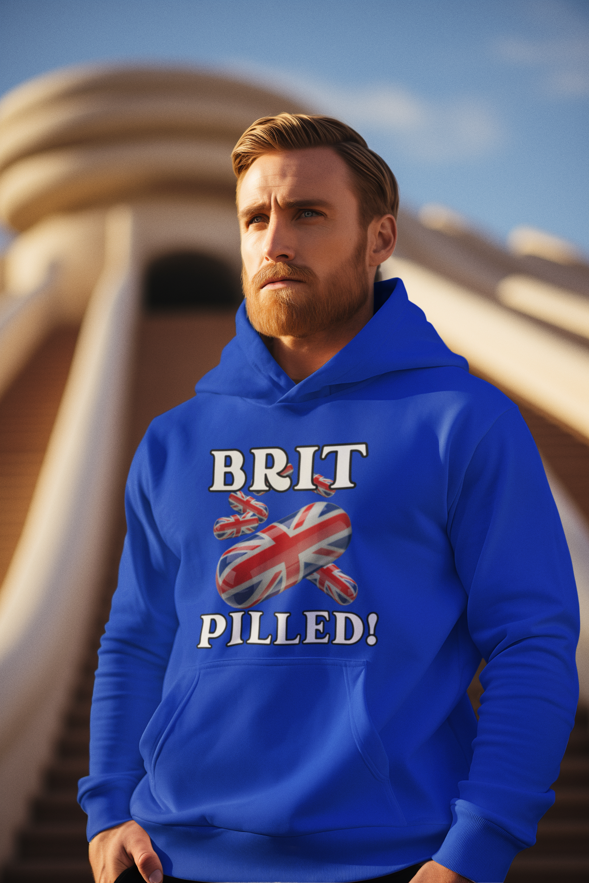 Unisex Hoodie with 'BRIT PILLED!' Design, College Spirit Wear, British Pride Clothing, Comfy Casual Sweatshirt, Gift for Students & Alumni