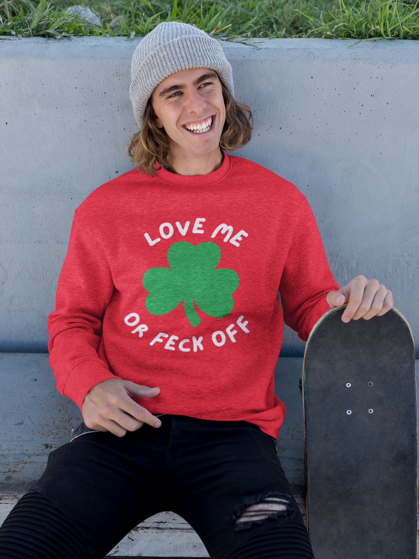 Patriotic Irish Sweatshirt - Love Me or Feck Off, Unisex Pullover, Cozy Gift, Festive Fashion, Irish Humor Apparel