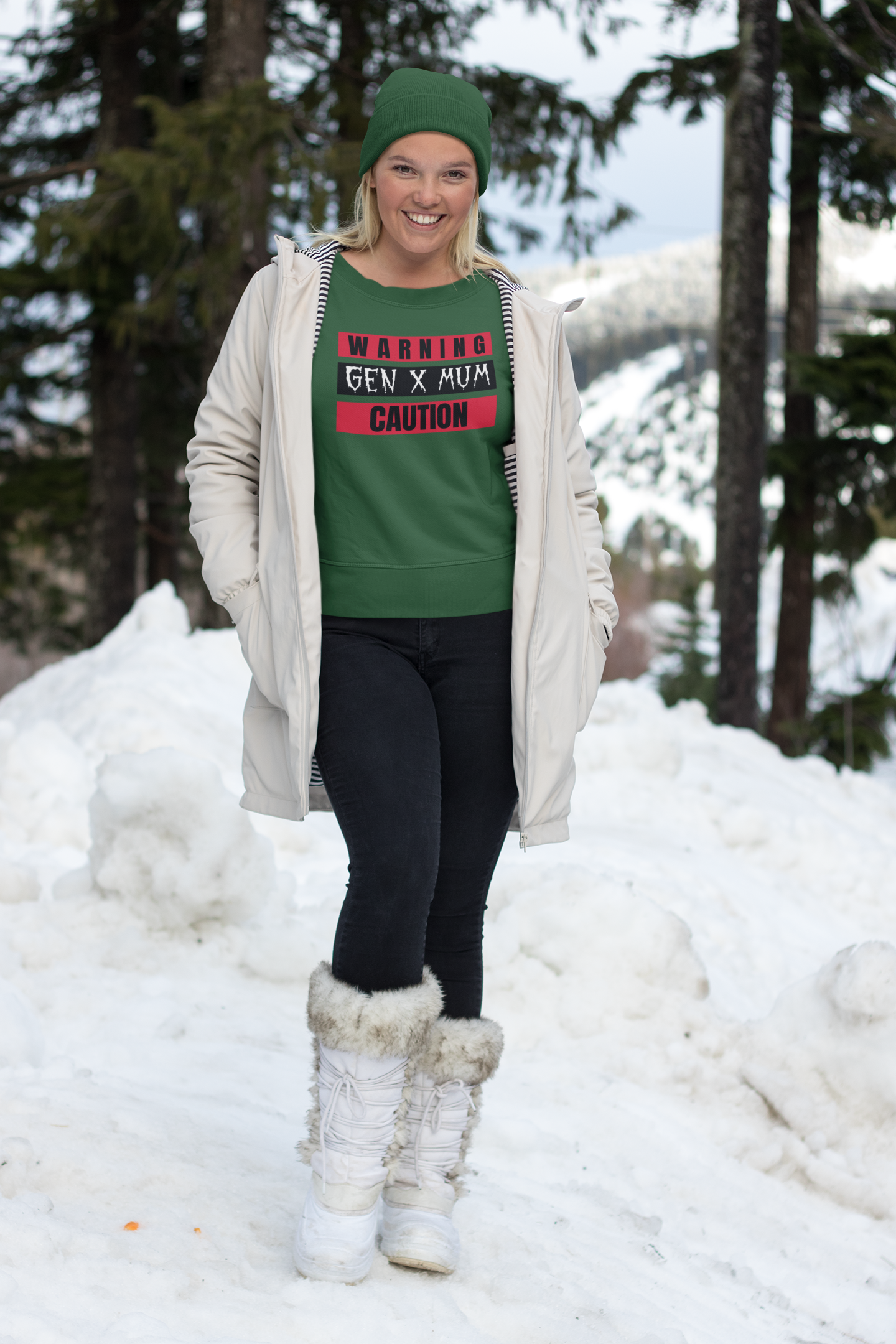 Caution Gen X Mum Sweatshirt - Cozy Crewneck for Modern Moms, Gift for Mother's Day, Quirky Family Sweater, Casual Wear, Everyday Comfort