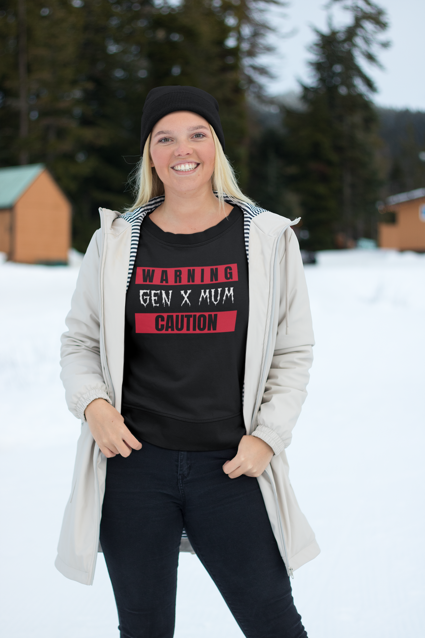 Caution Gen X Mum Sweatshirt - Cozy Crewneck for Modern Moms, Gift for Mother's Day, Quirky Family Sweater, Casual Wear, Everyday Comfort