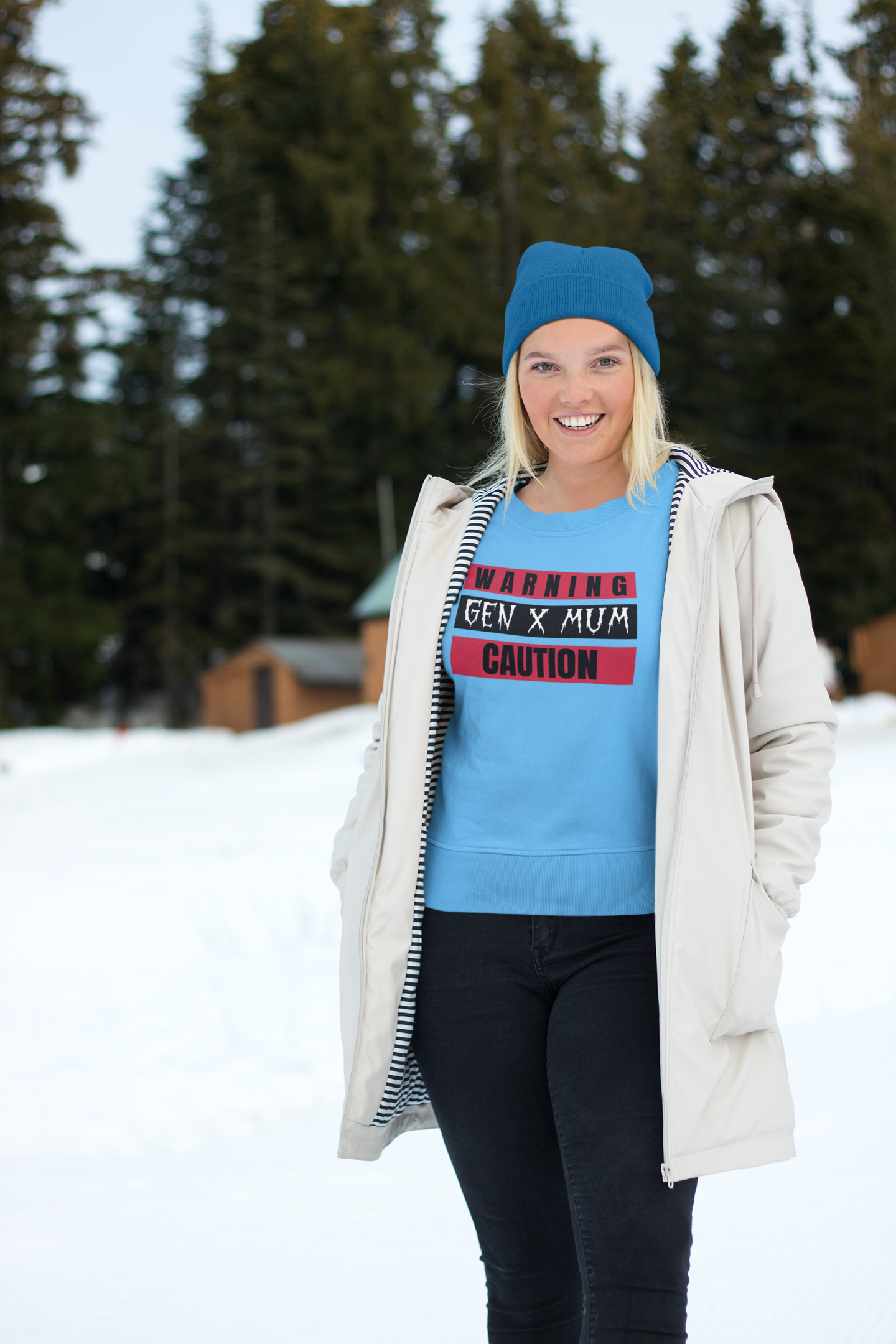 Caution Gen X Mum Sweatshirt - Cozy Crewneck for Modern Moms, Gift for Mother's Day, Quirky Family Sweater, Casual Wear, Everyday Comfort