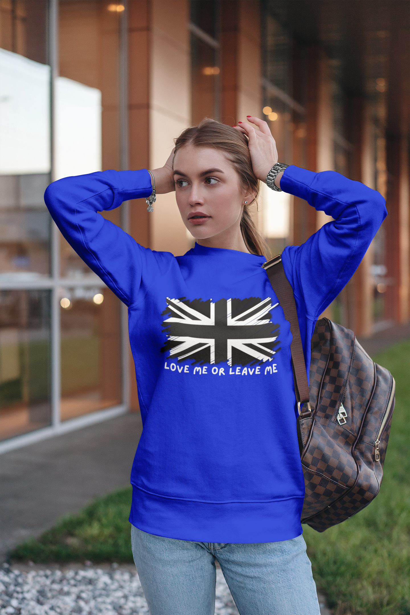 Union Jack Love Sweatshirt, Cozy Sweater, Gift for Him/Her, Casual Outfit, British Flag Apparel, Perfect for Travel