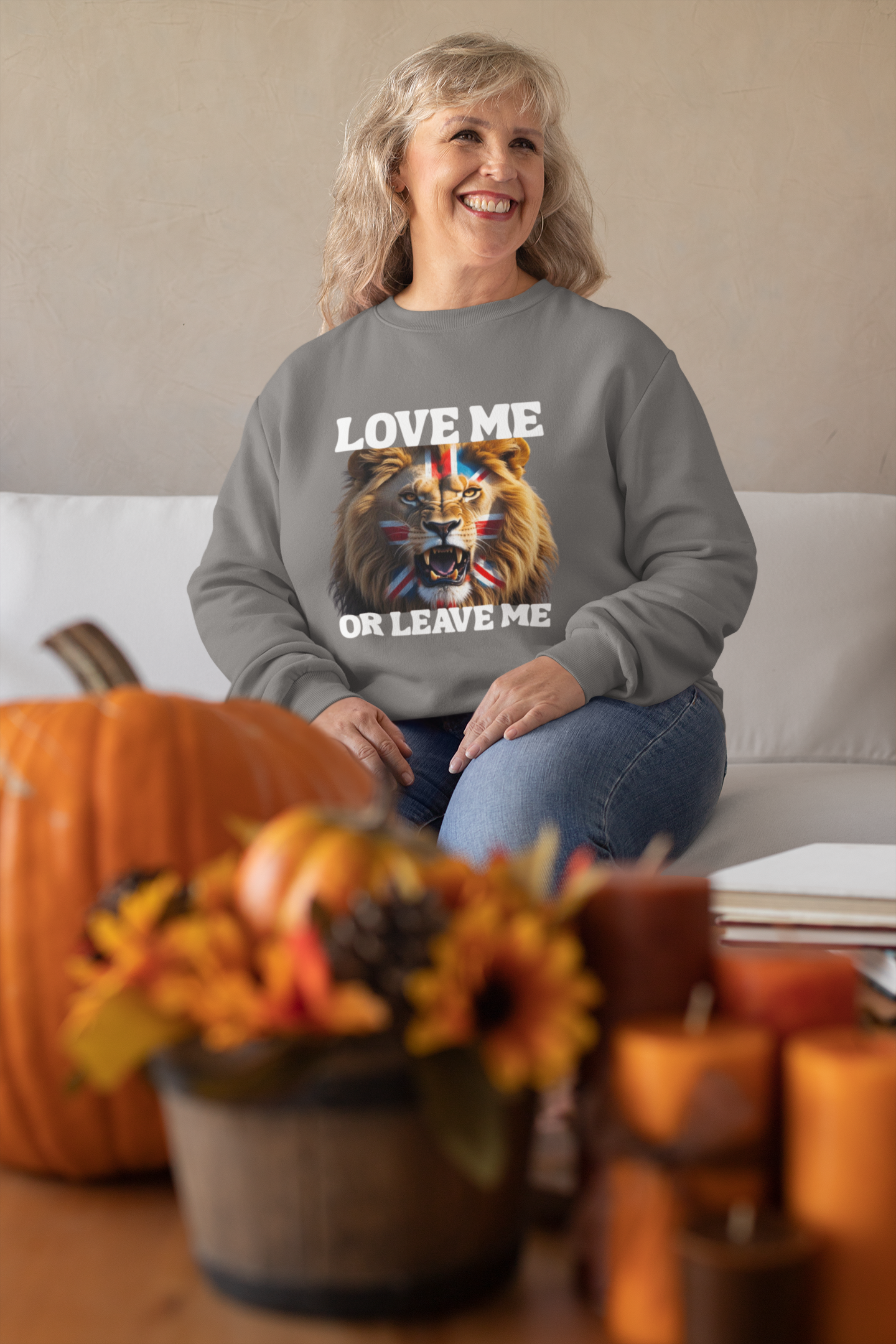 Fierce Patriotic Lion Sweatshirt - Unisex, Love Me or Leave Me, Streetwear, Gift for Animal Lovers, Casual Outfit