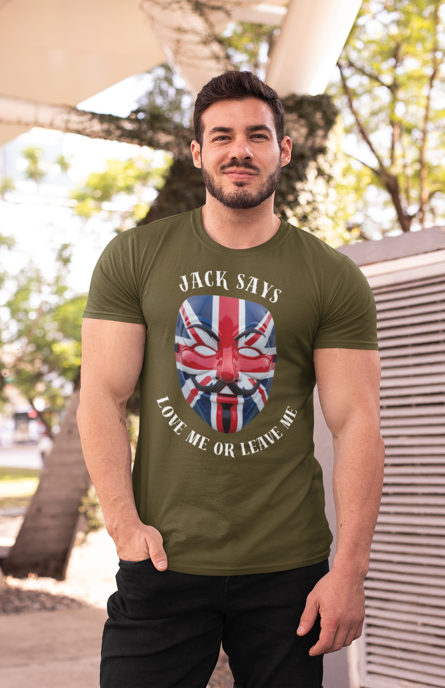 British Flag Mask Tee - Unisex Jersey Short Sleeve T-Shirt, Patriot Gift, Festival Shirt, Statement Tee, Casual Wear