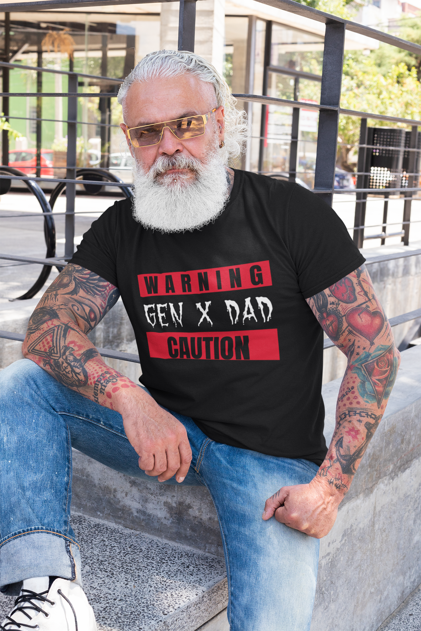 Caution Gen X Dad Tee - Funny Unisex Jersey Short Sleeve Shirt, Gift for Father's Day, Birthday, Dad Humor, Casual Wear, Parenting
