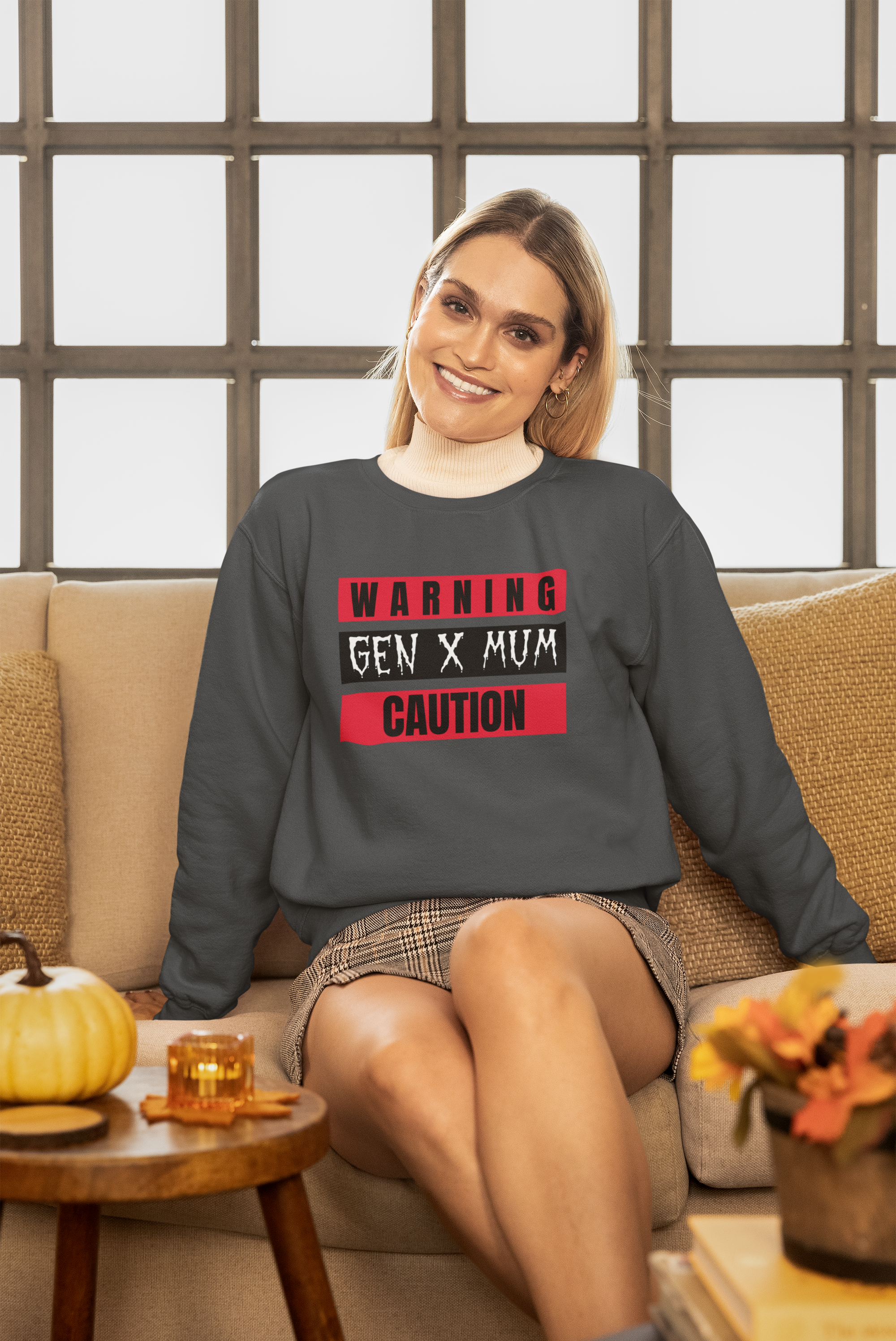 Caution Gen X Mum Sweatshirt - Cozy Crewneck for Modern Moms, Gift for Mother's Day, Quirky Family Sweater, Casual Wear, Everyday Comfort