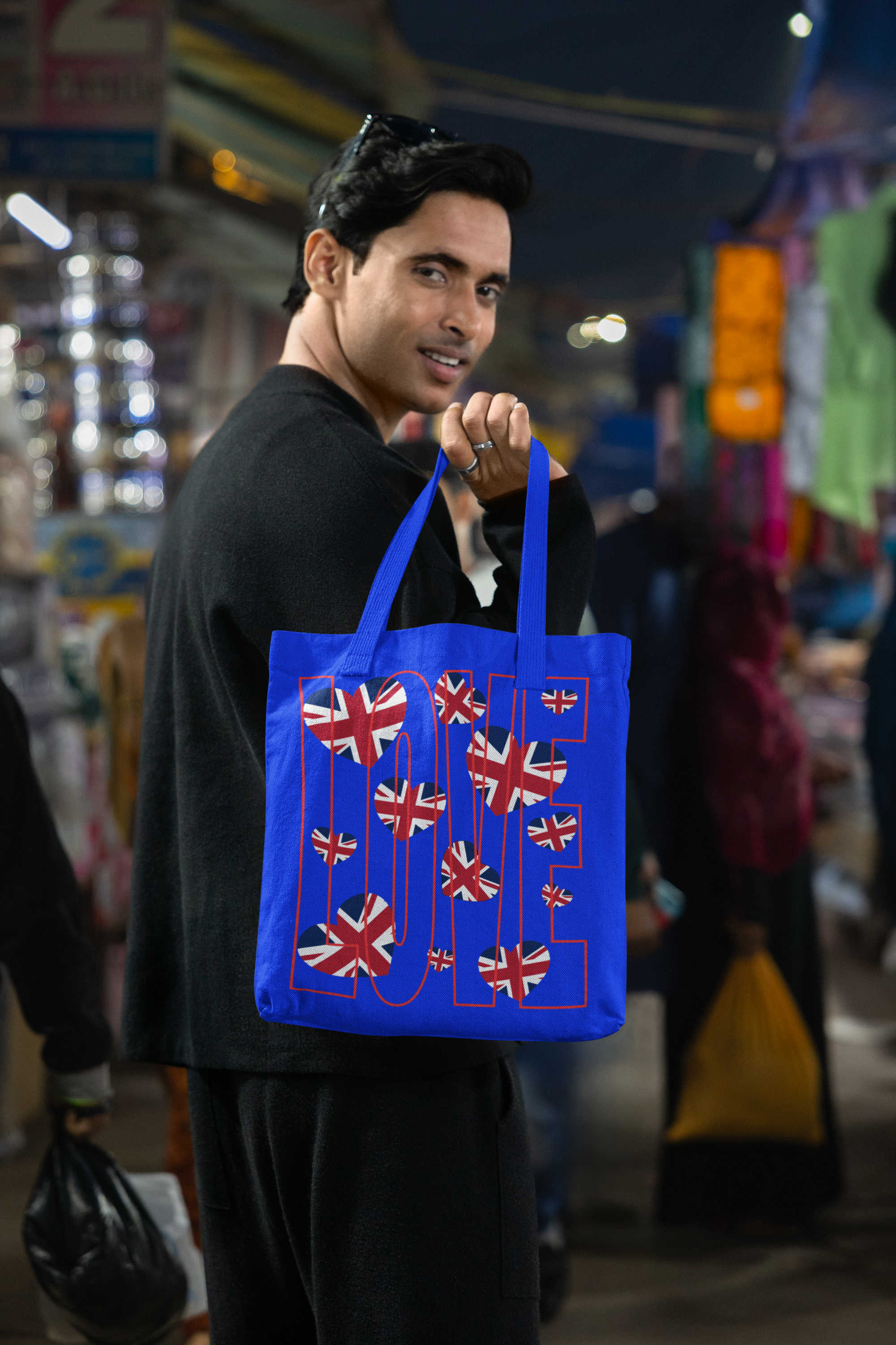 Union Jack Love Tote Bag | Stylish Reusable Cotton Canvas | Perfect for Shopping, Gifts, or Celebrations