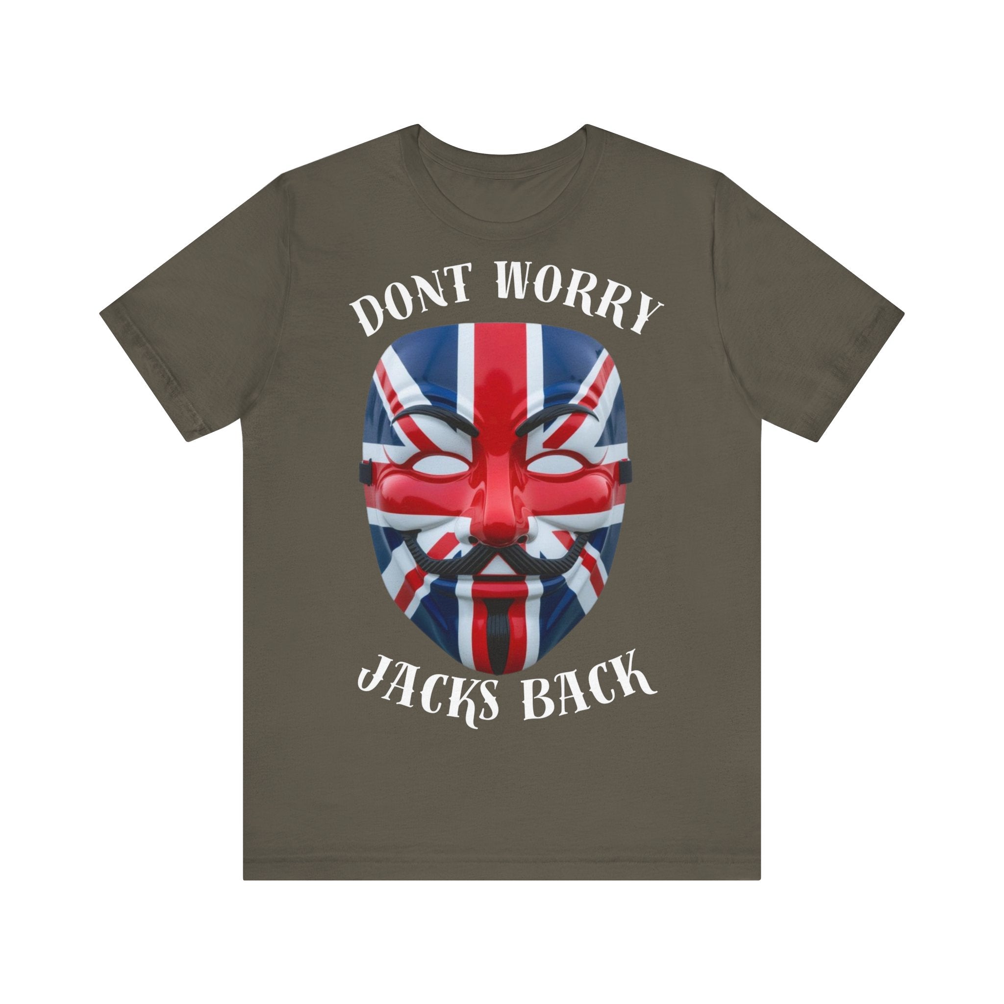 Patriotic Union Jack  UK Flag Mask Design Don't Worry Jacks Back Tee, Unique Fashion