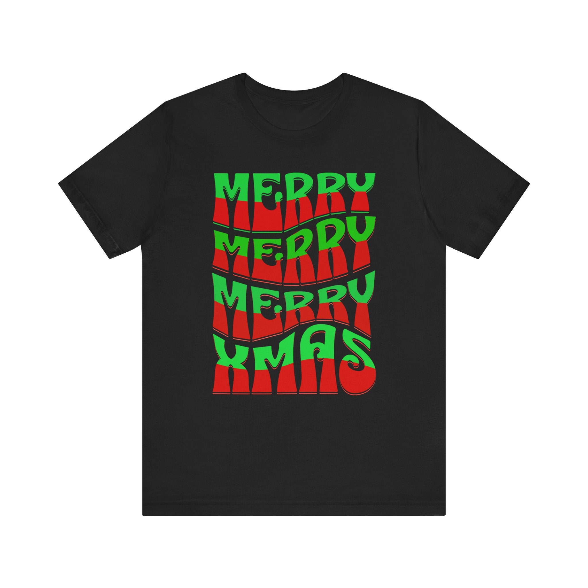 Merry Merry Merry Xmas T-Shirt — Retro Wavy Christmas Tee