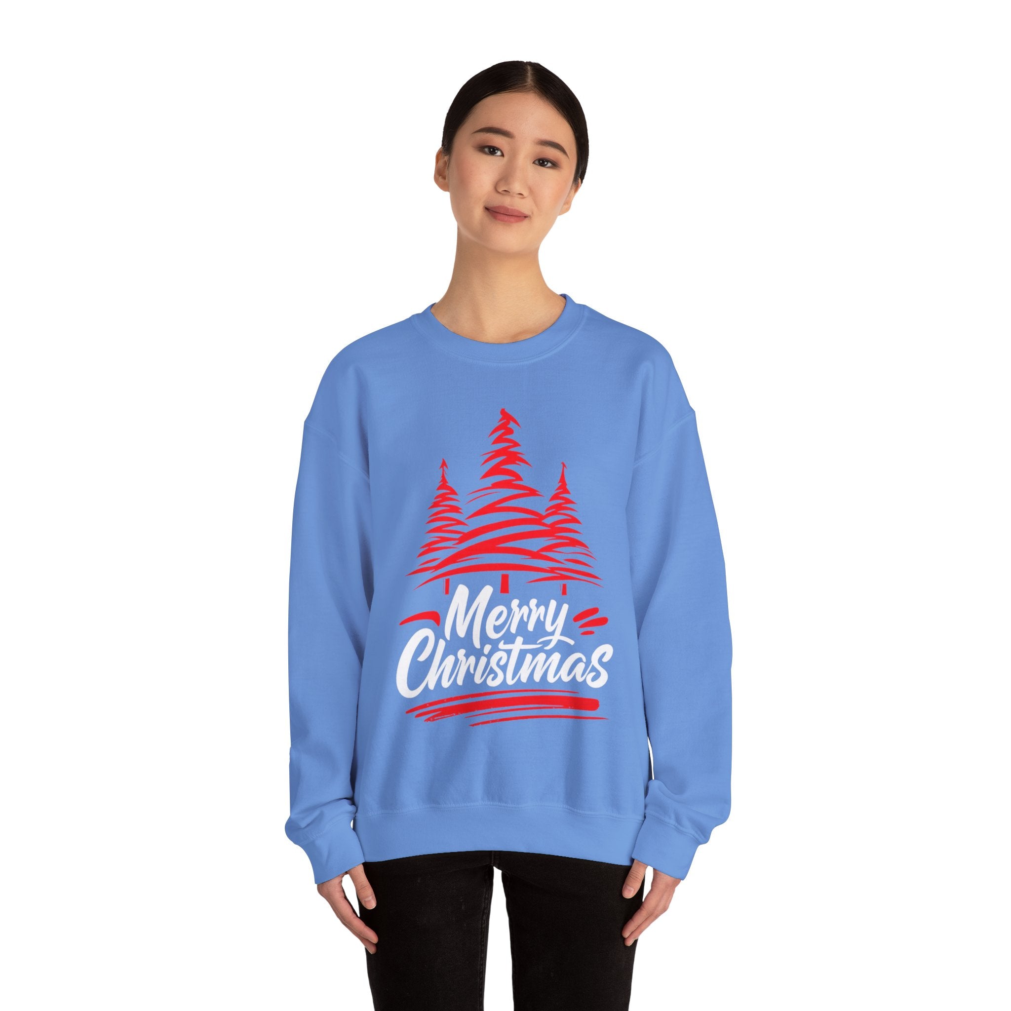 Merry Christmas Crewneck Sweatshirt — Red Tree Holiday Sweatshirt