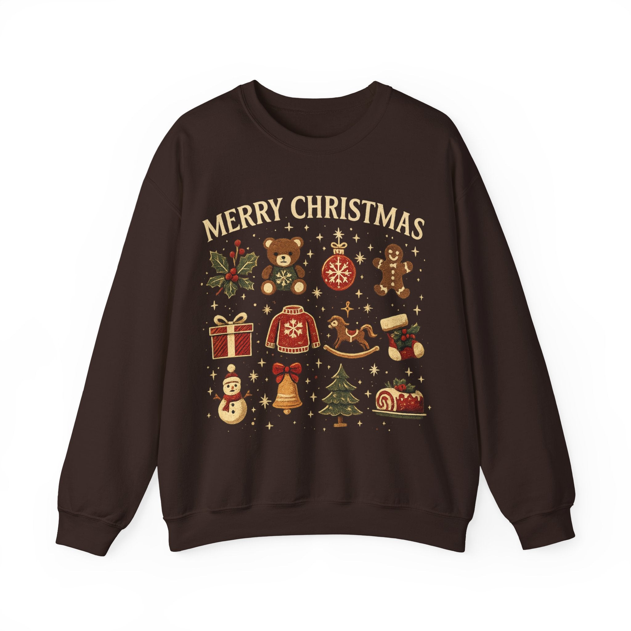 Christmas Icons Crewneck Sweatshirt — "Merry Christmas" Holiday Graphic