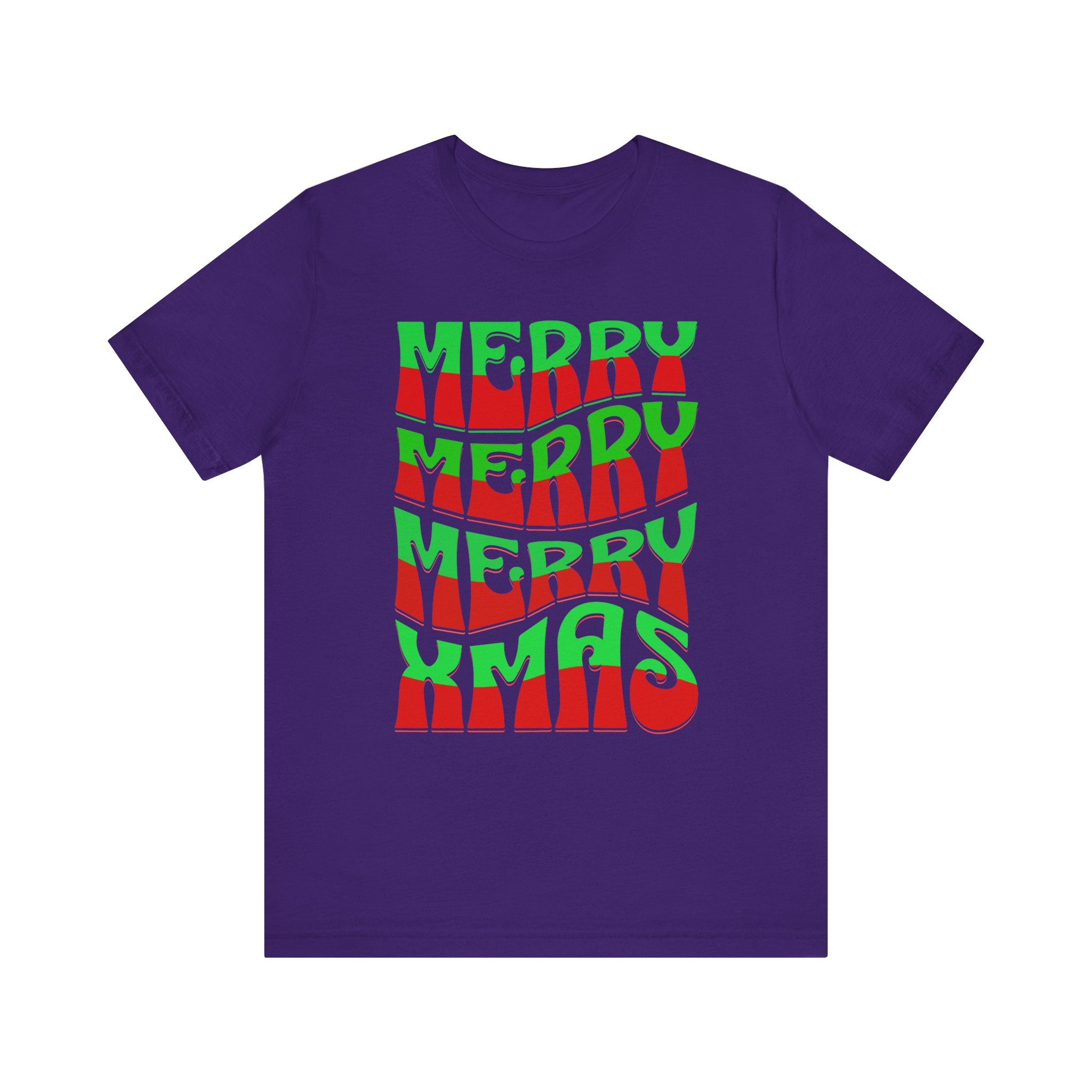 Merry Merry Merry Xmas T-Shirt — Retro Wavy Christmas Tee