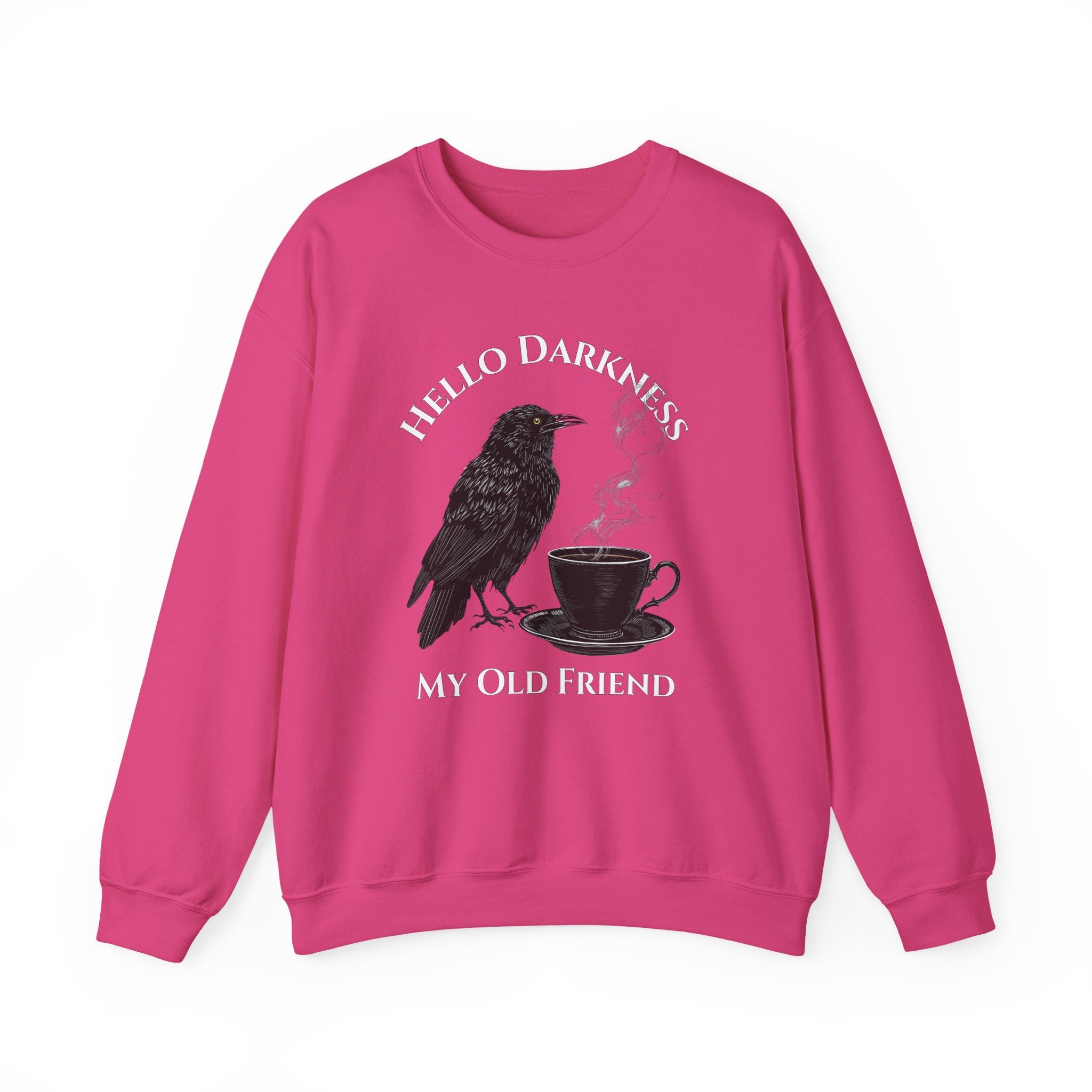 Raven Coffee Crewneck Sweatshirt — "Hello Darkness My Old Friend" Vintage Gothic Tee