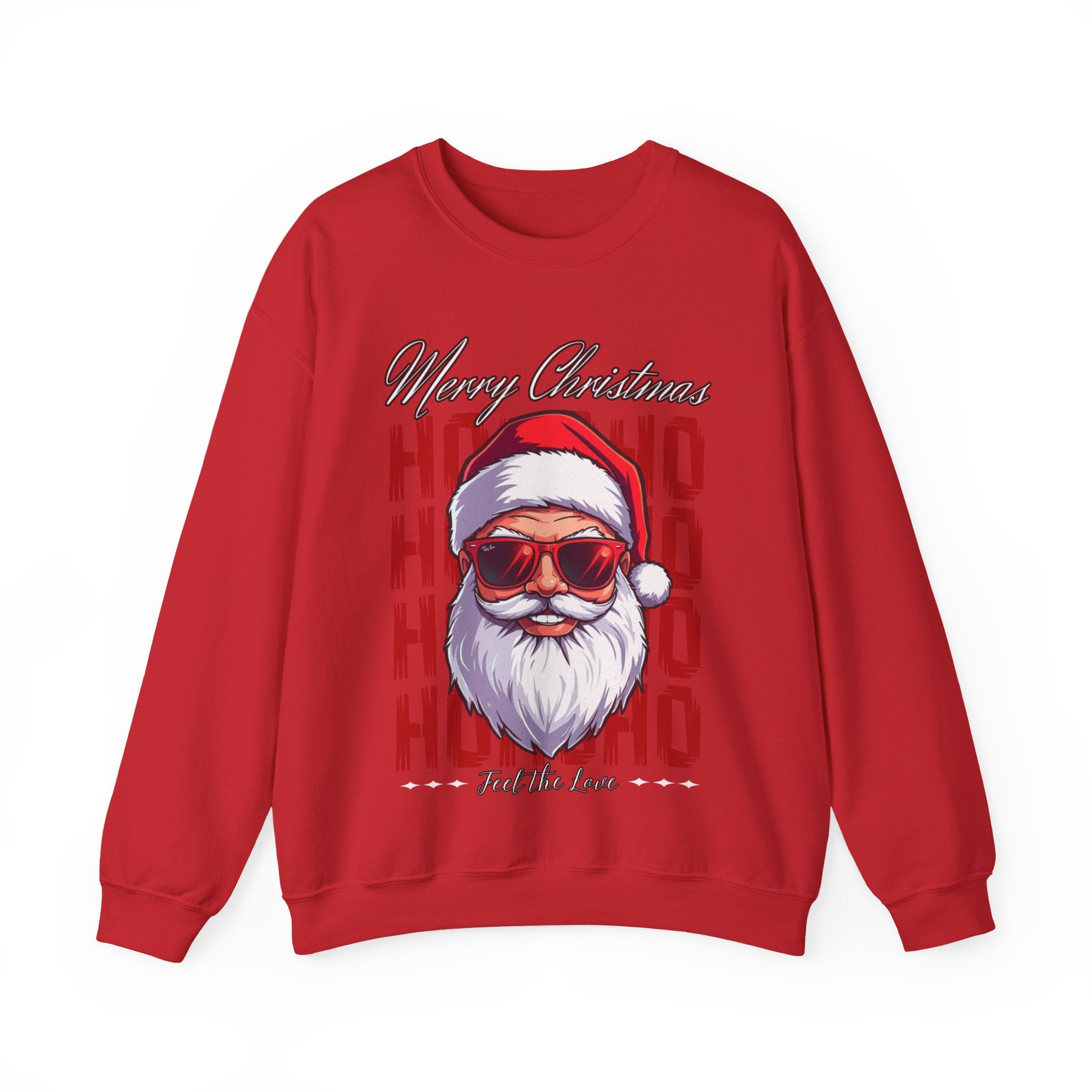 Christmas Santa Crewneck Sweatshirt — "Ho Ho Ho" Sunglasses Santa Holiday Jumper