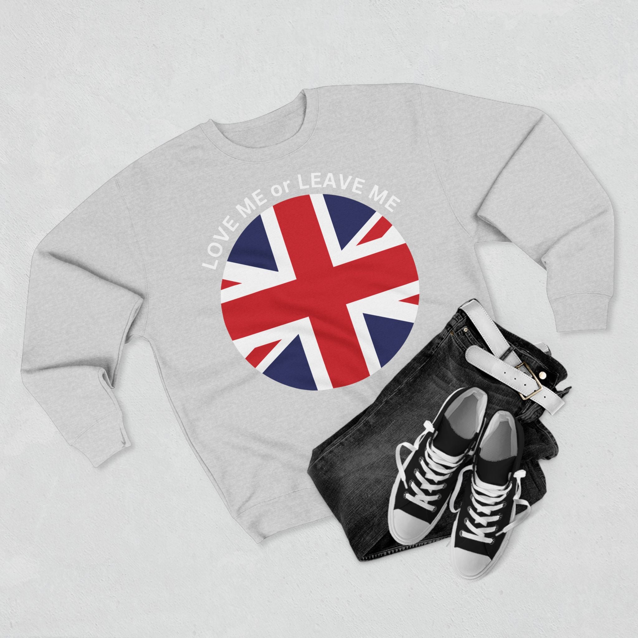 Love Me or Leave Me Unisex Crewneck Sweatshirt, Cozy Gift for British Flag Lovers, Casual Wear, Ideal for Holidays and Everyday, [...]