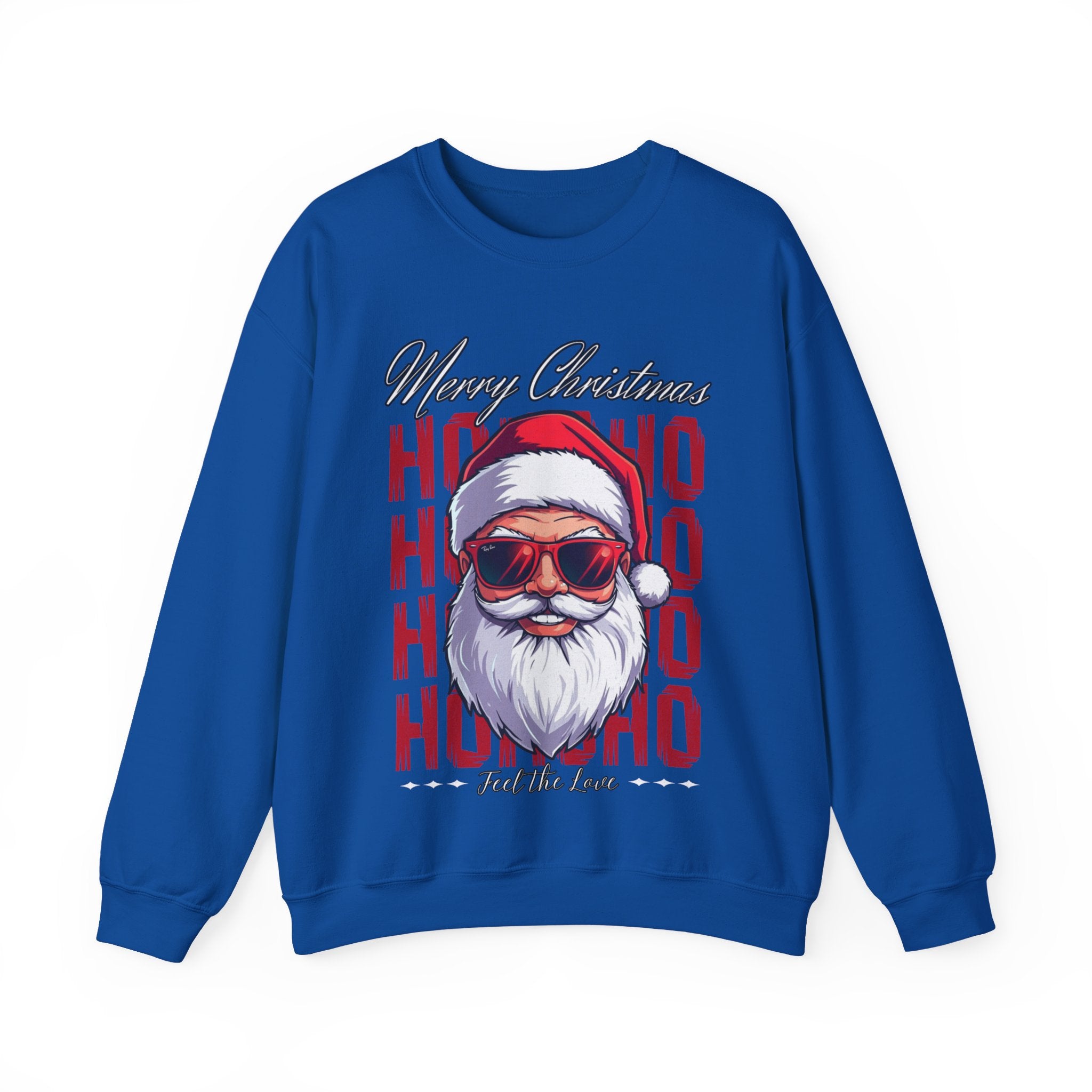 Christmas Santa Crewneck Sweatshirt — "Ho Ho Ho" Sunglasses Santa Holiday Jumper