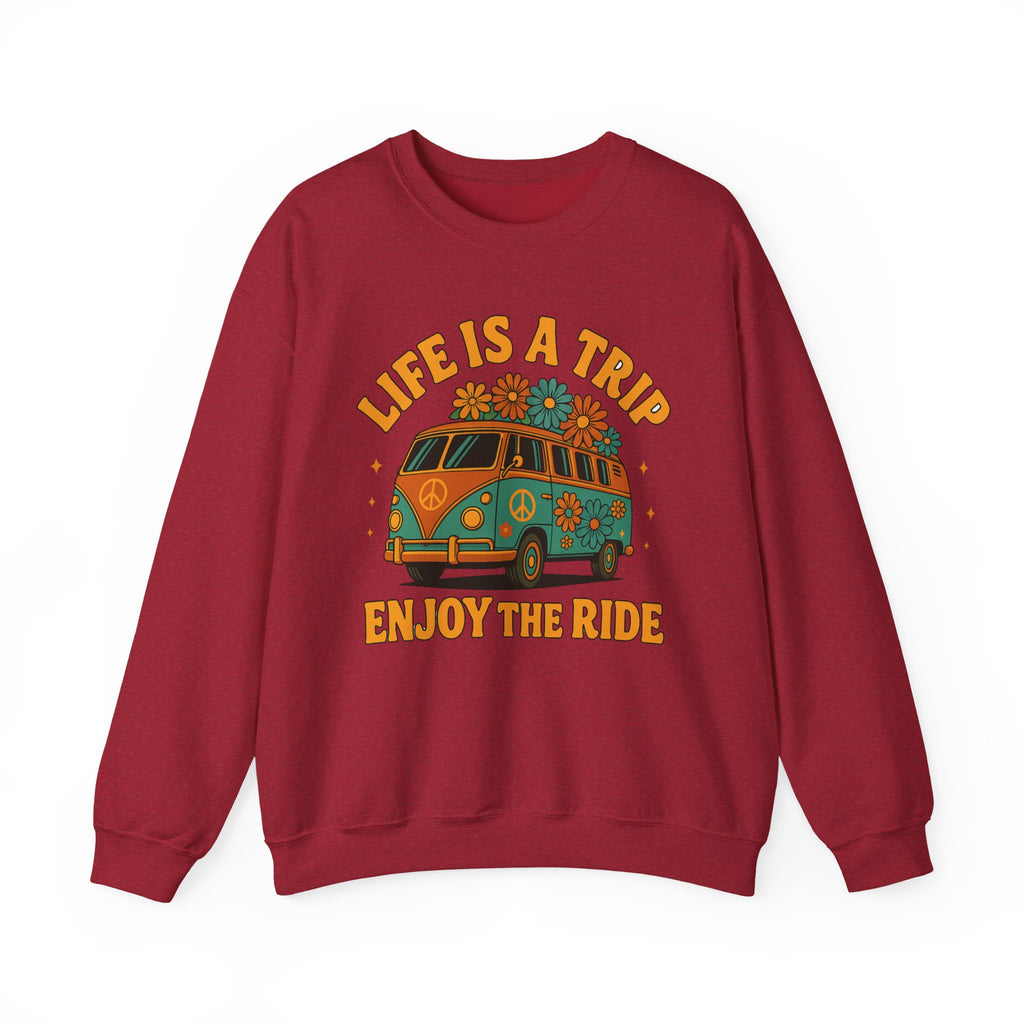 Vintage-Inspired Graphic Crewneck Sweatshirt - 'Life is a Trip, Enjoy the Ride'