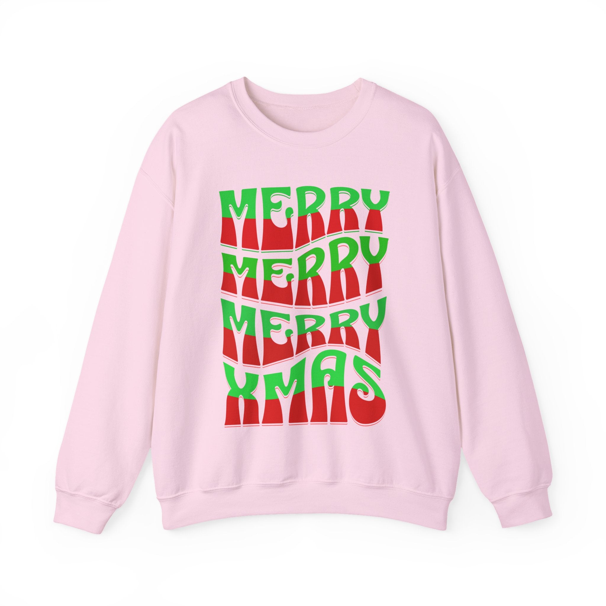 Christmas Crewneck Sweatshirt – Retro 'Merry Xmas' Red & Green Holiday Design