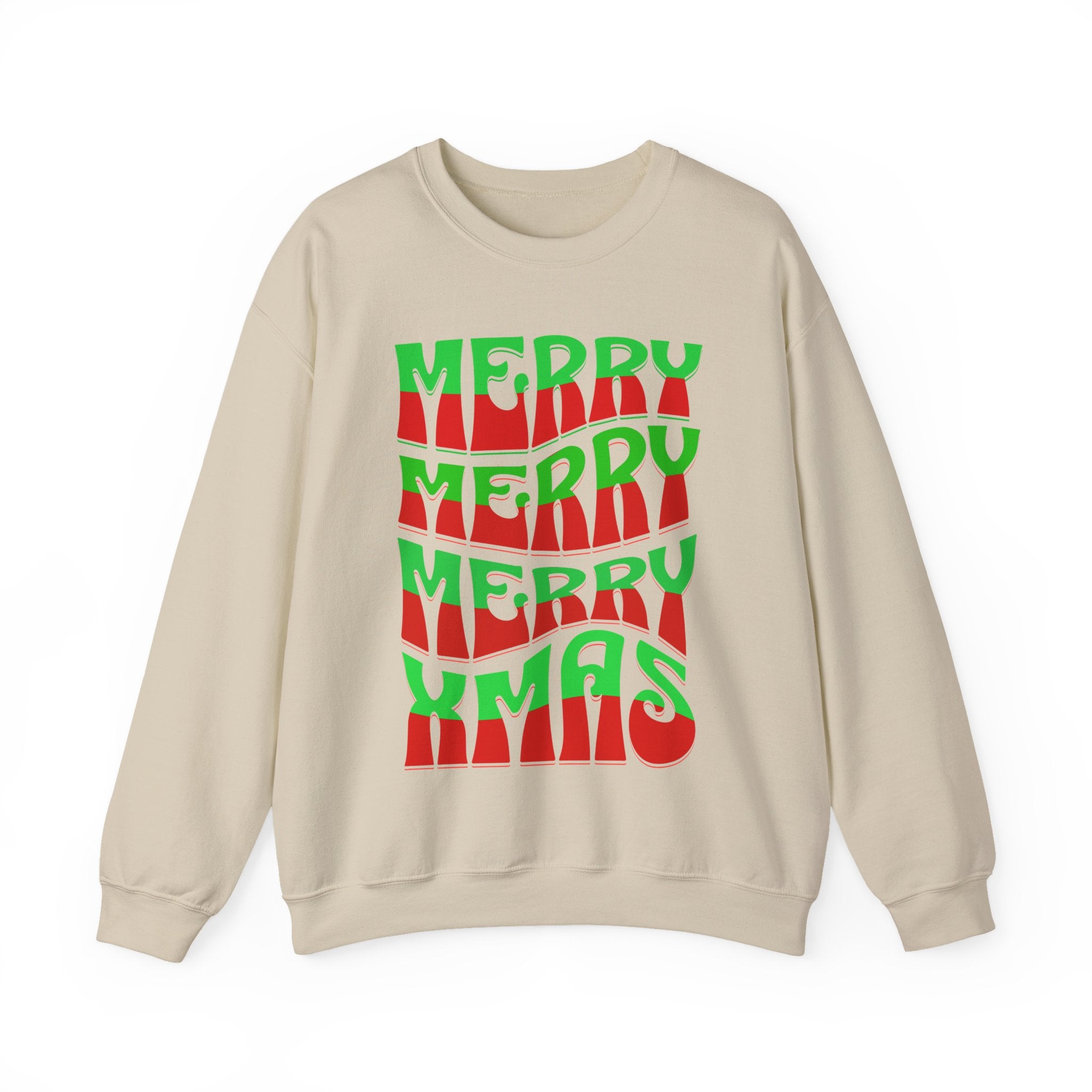 Christmas Crewneck Sweatshirt – Retro 'Merry Xmas' Red & Green Holiday Design