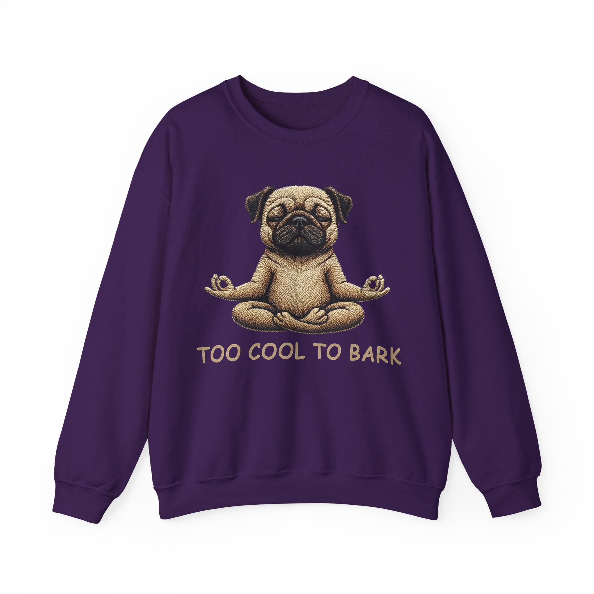 Pug Yoga Sweatshirt – "Too Cool to Bark" Cozy Crewneck