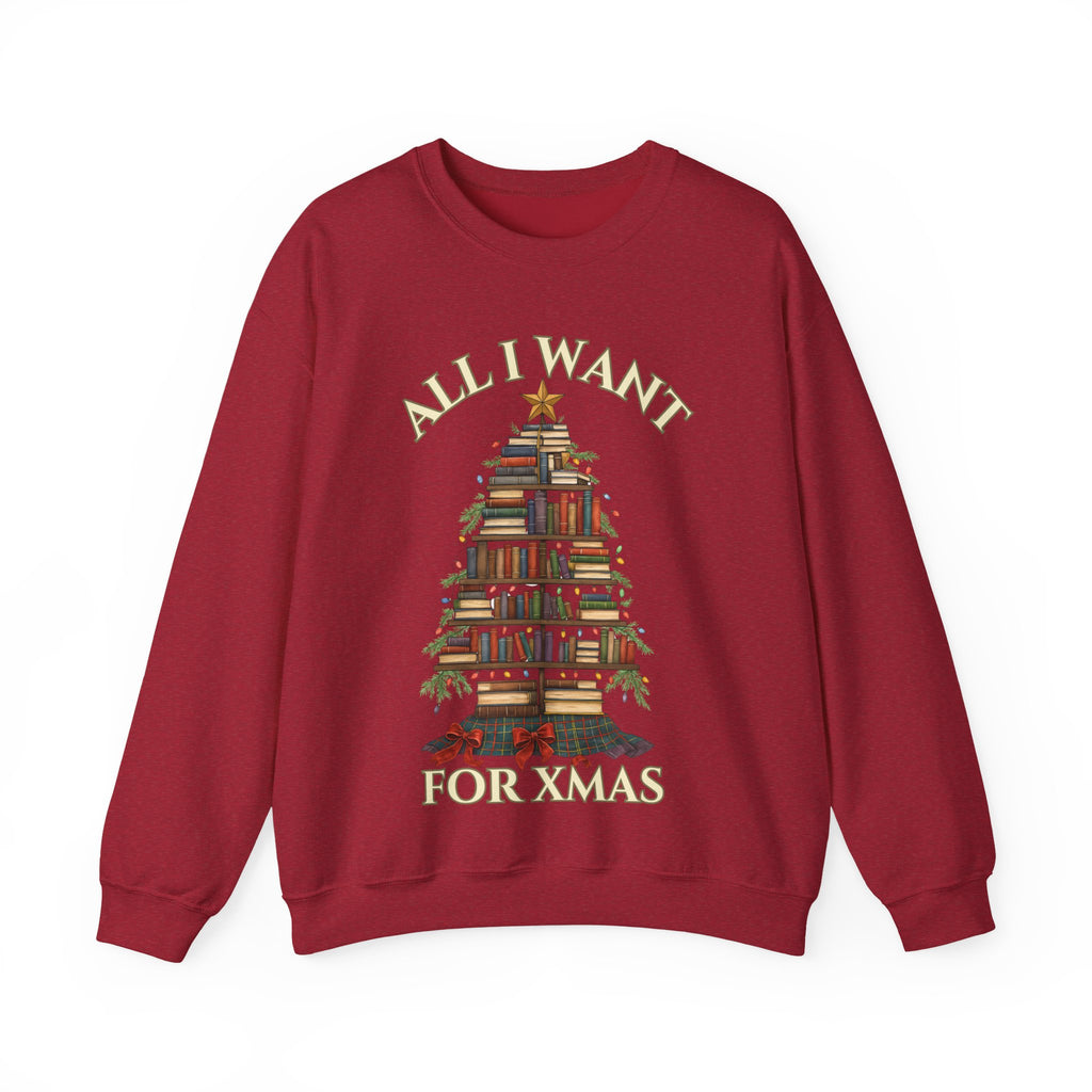 Christmas Book Lover Crewneck Sweatshirt - 'All I Want for XMAS'