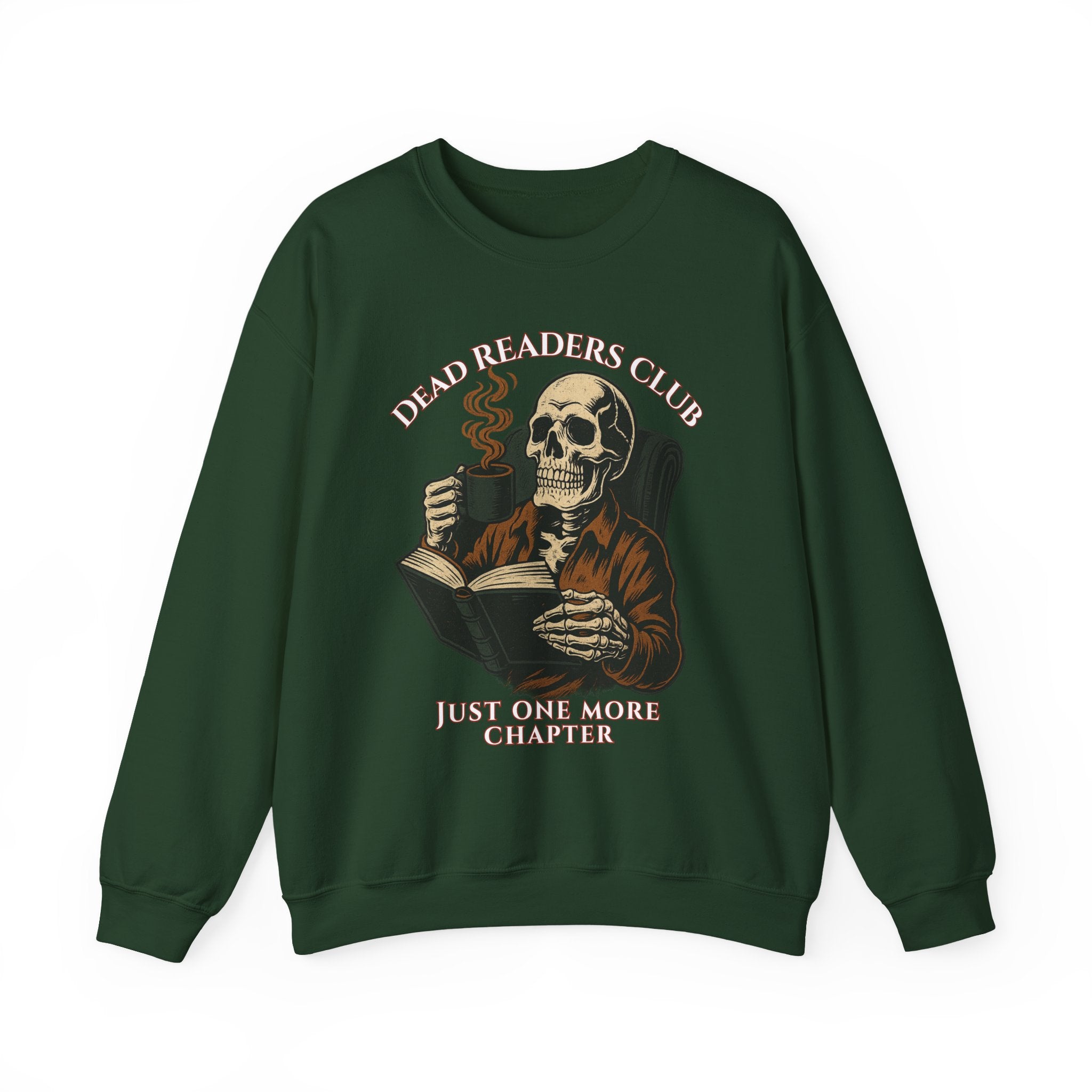 Crewneck Sweatshirt — "Dead Readers Club: Just One More Chapter" Skull Book Lover Graphic