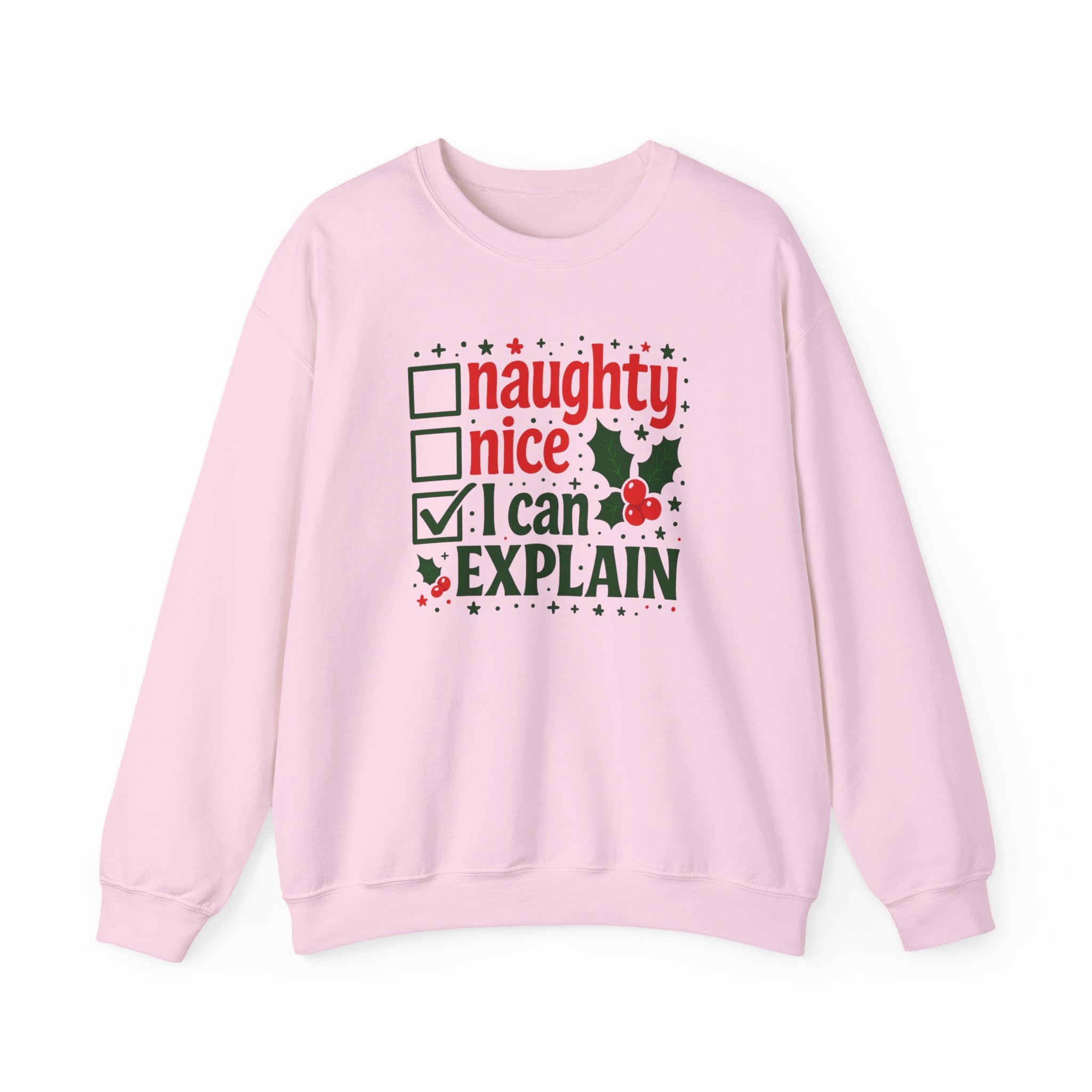 Christmas Sweatshirt — “Naughty / Nice / I Can Explain” Holiday Crewneck