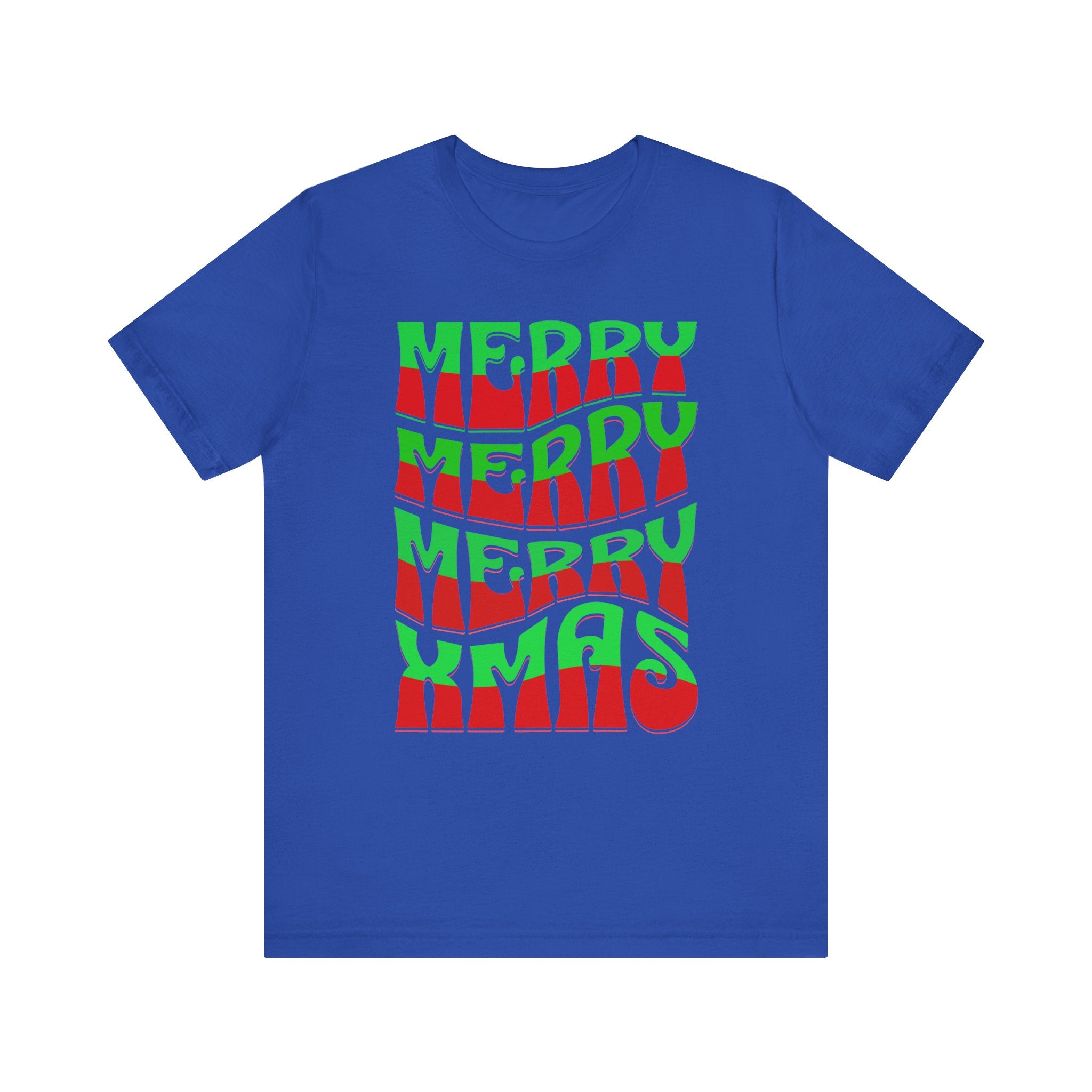 Merry Merry Merry Xmas T-Shirt — Retro Wavy Christmas Tee
