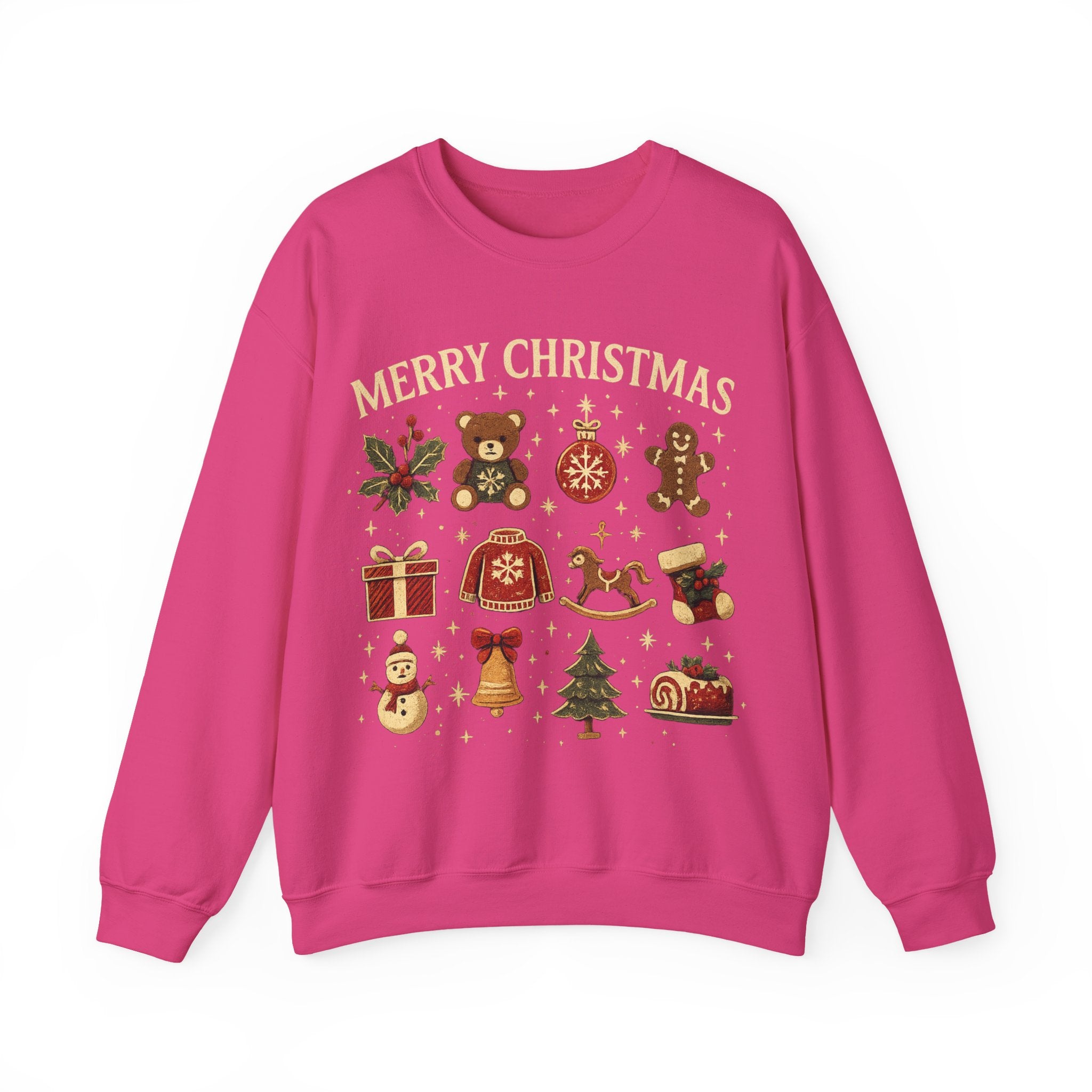 Christmas Icons Crewneck Sweatshirt — "Merry Christmas" Holiday Graphic