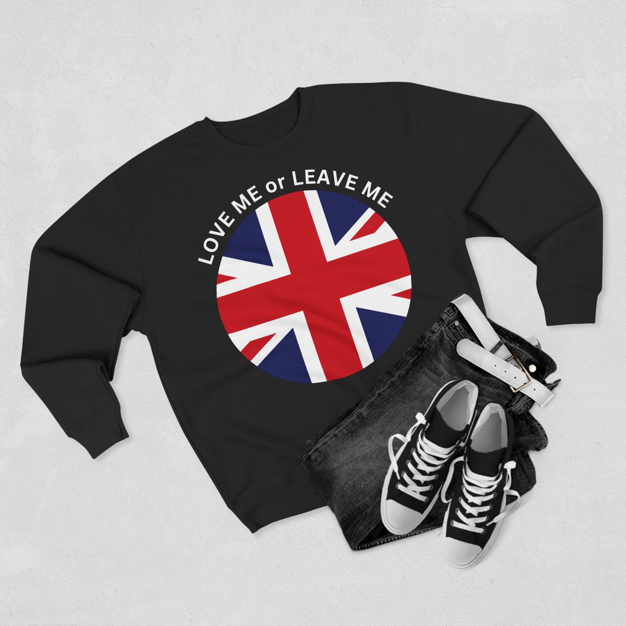Love Me or Leave Me Unisex Crewneck Sweatshirt, Cozy Gift for British Flag Lovers, Casual Wear, Ideal for Holidays and Everyday, [...]