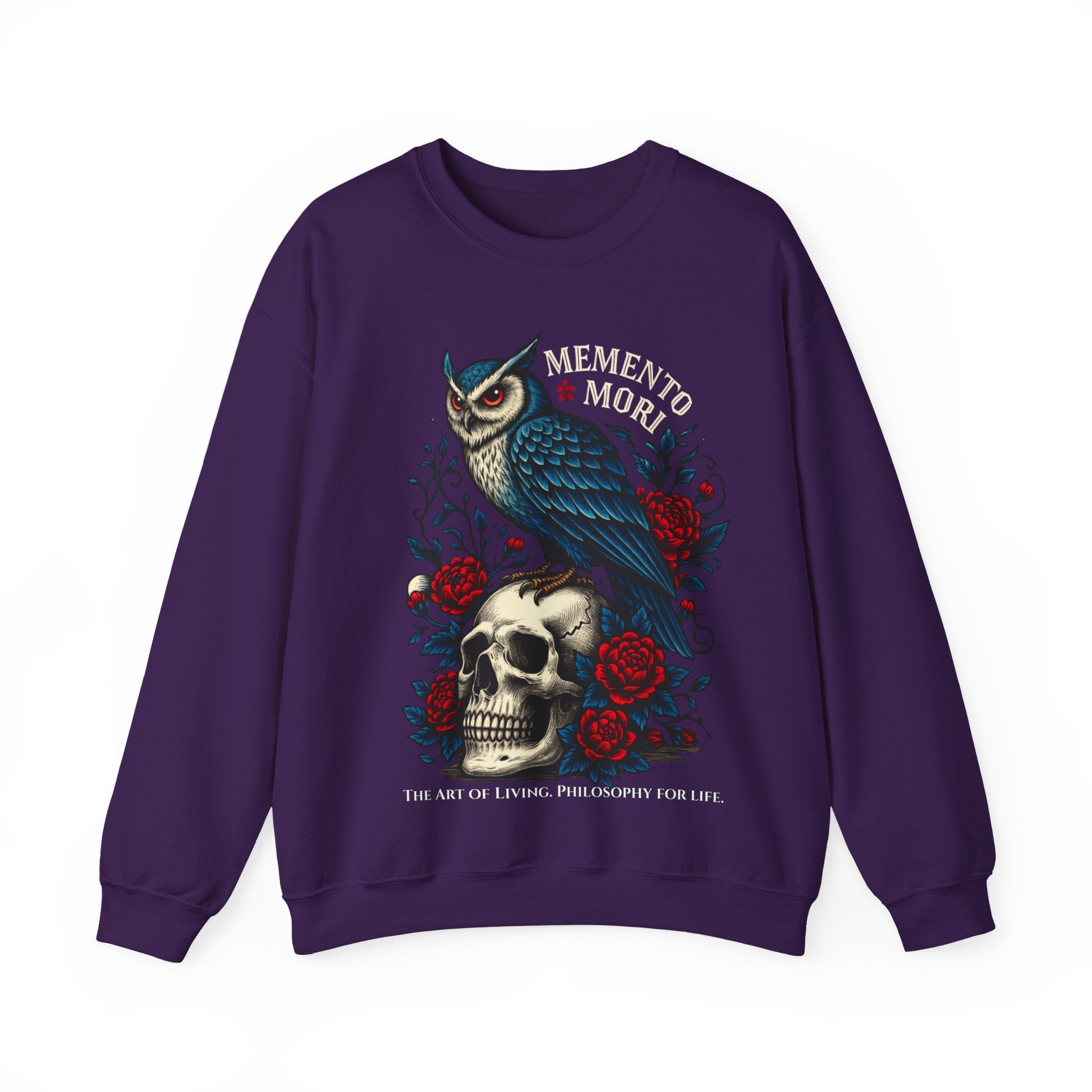 Memento Mori Sweatshirt – Gothic Owl and Skull Sweater, Dark Academia Aesthetic, Philosophy Clothing, Vintage Tattoo Art Pullover, Gothic Gift