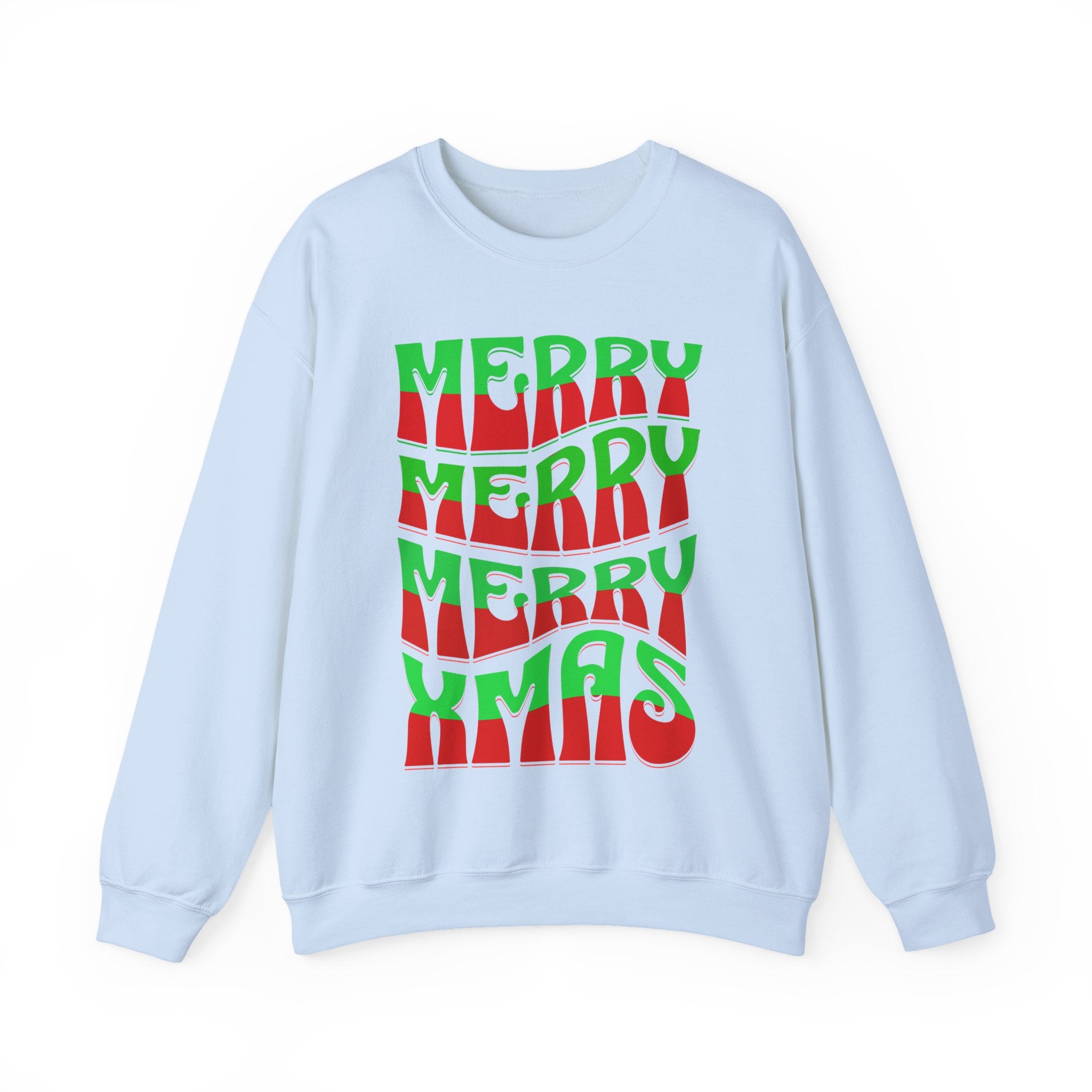 Christmas Crewneck Sweatshirt – Retro 'Merry Xmas' Red & Green Holiday Design