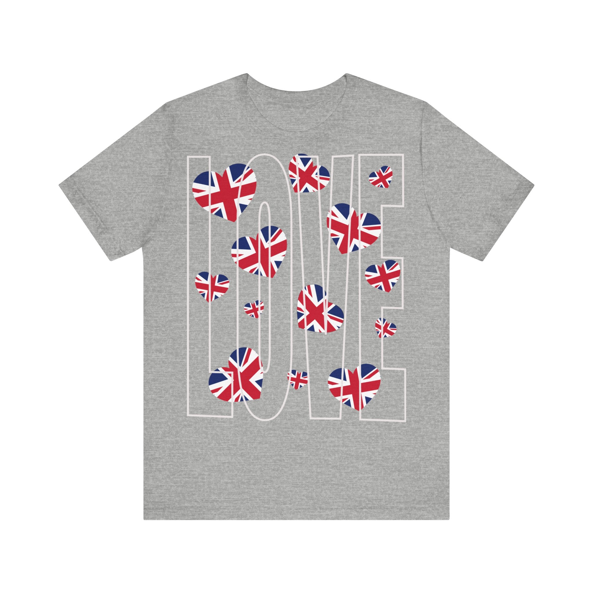 Patriotic Love in Union - Union Jack Hearts Unisex Jersey Tee, Love Shirt, Graphic Tee, Casual Wear, British Flag