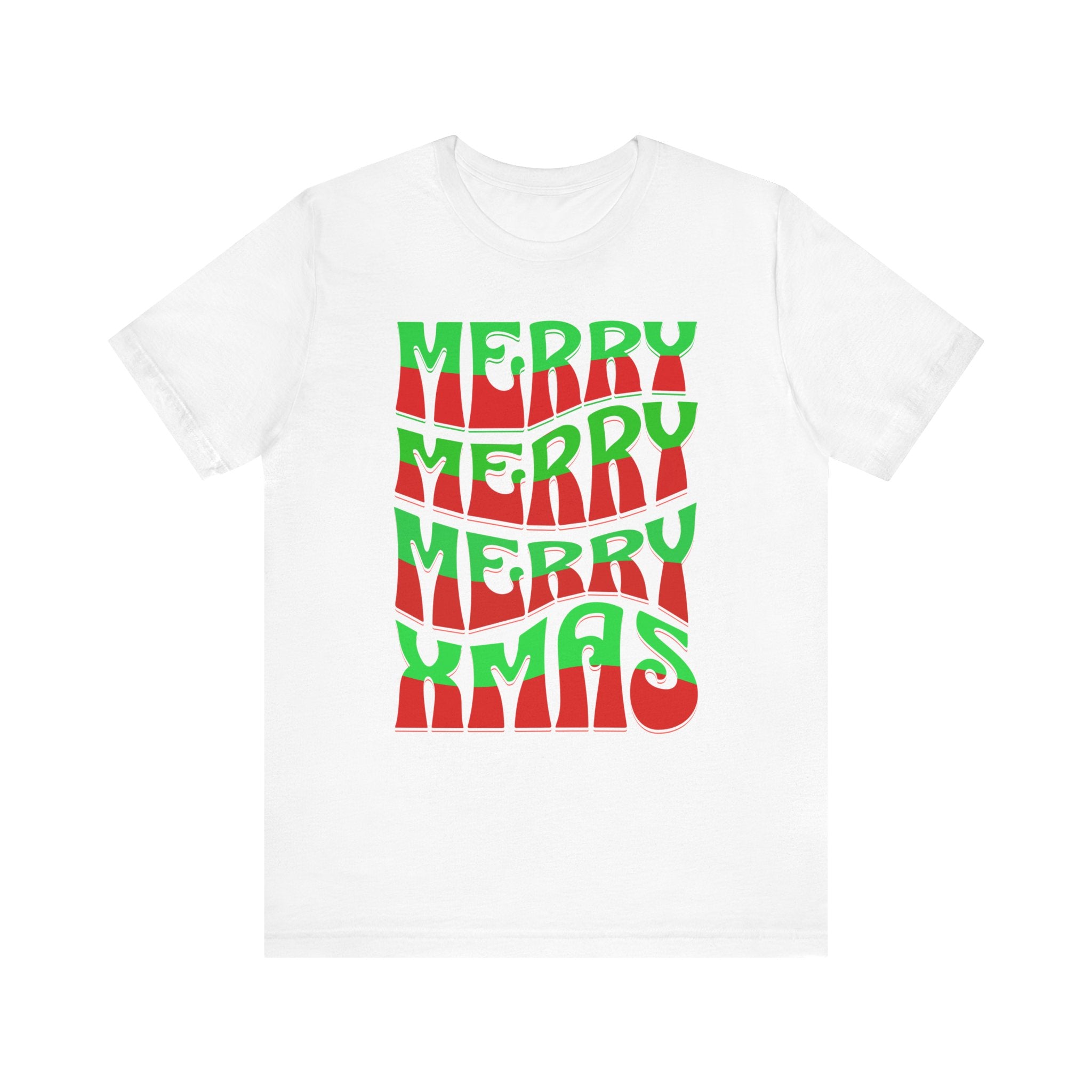 Merry Merry Merry Xmas T-Shirt — Retro Wavy Christmas Tee