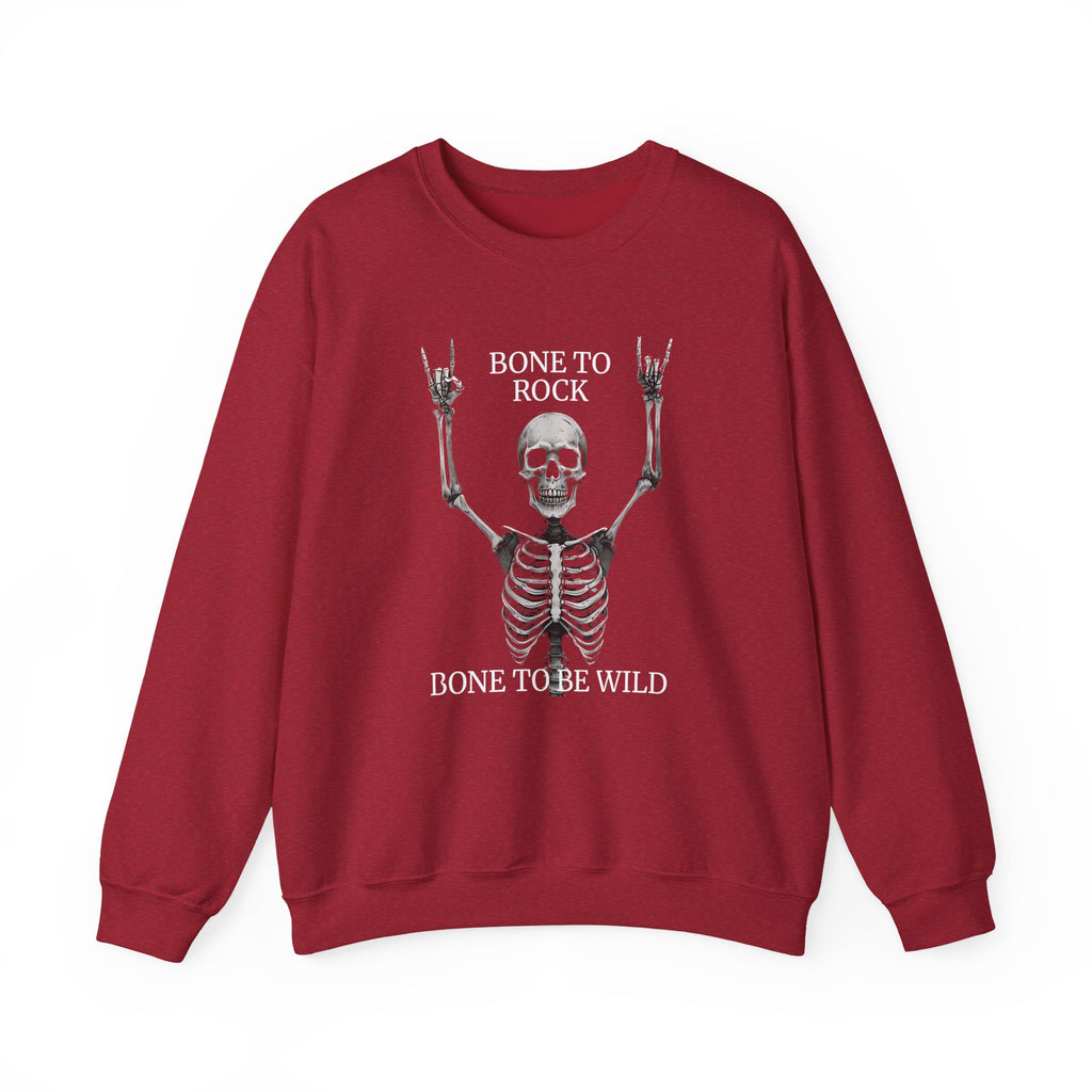 Bone to Rock Sweatshirt - Unisex Heavy Blend, Halloween Costume, Music Lovers Gift, Skeleton Design, Casual Wear, Rocking Apparel